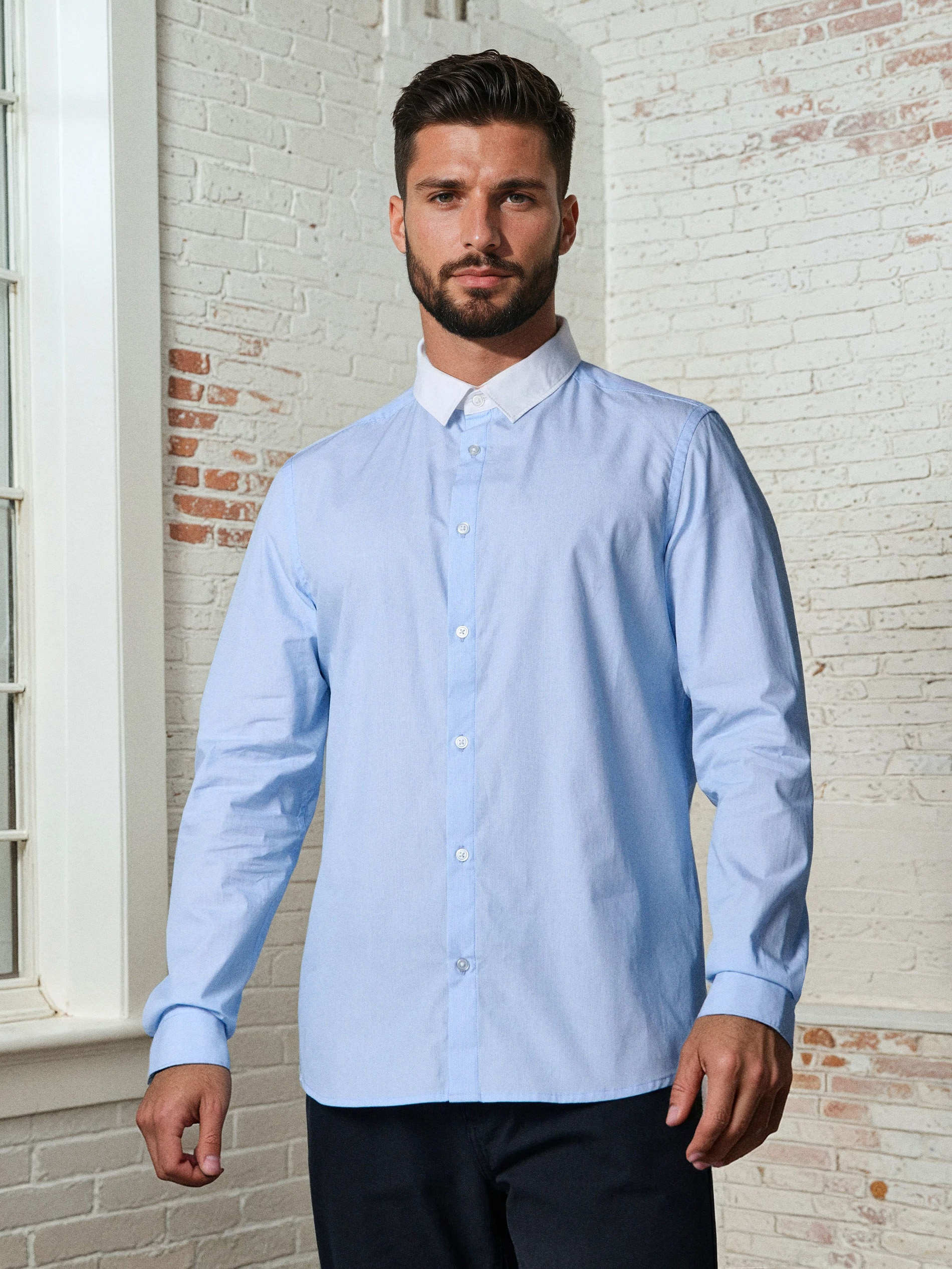 Sinsay - Βαμβακερό πουκάμισο slim fit - μπλε παλ φωτογραφία