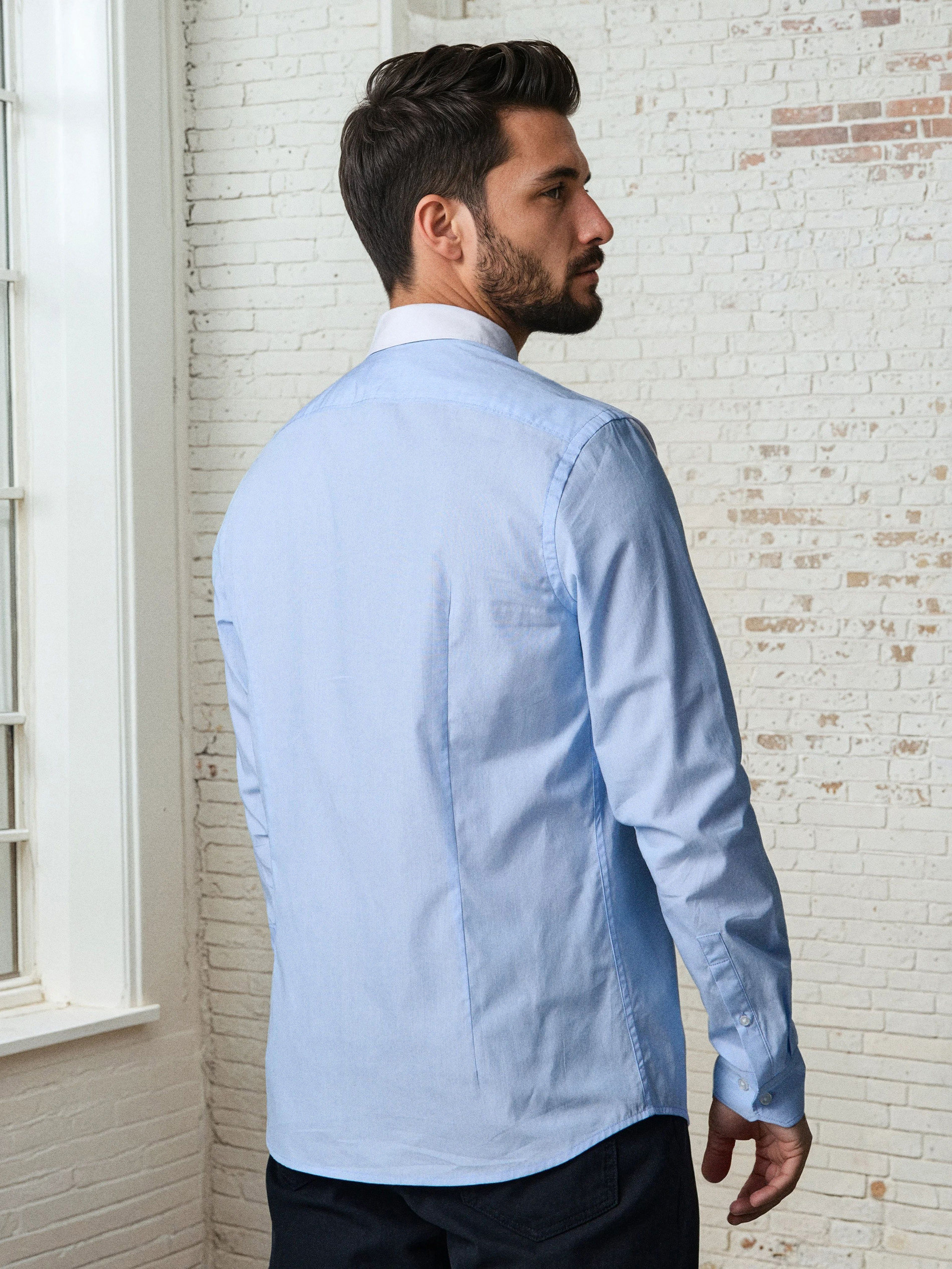 Sinsay - Βαμβακερό πουκάμισο slim fit - μπλε παλ φωτογραφία
