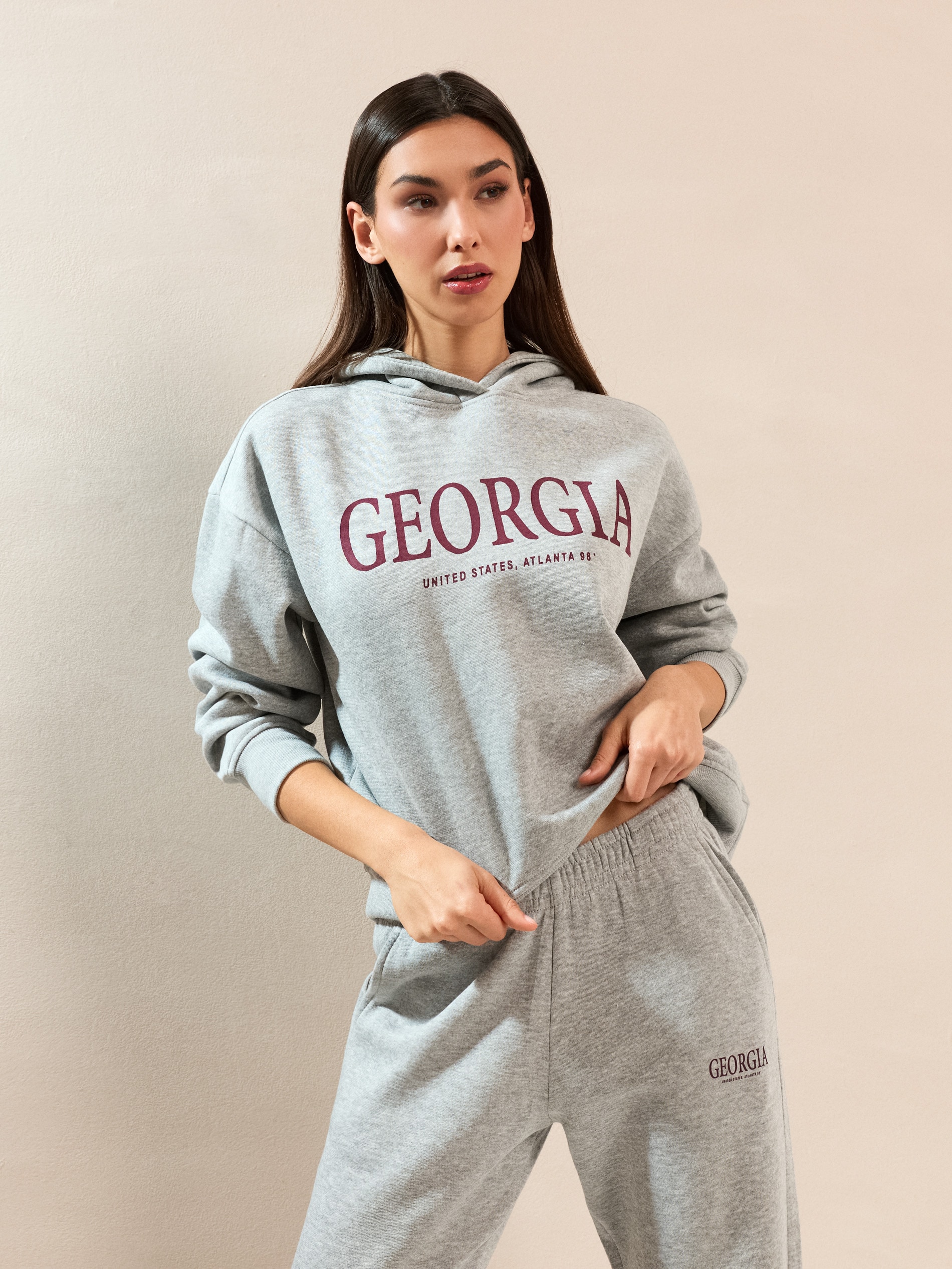 Sinsay - Bluza hoodie z napisem Georgia - szary