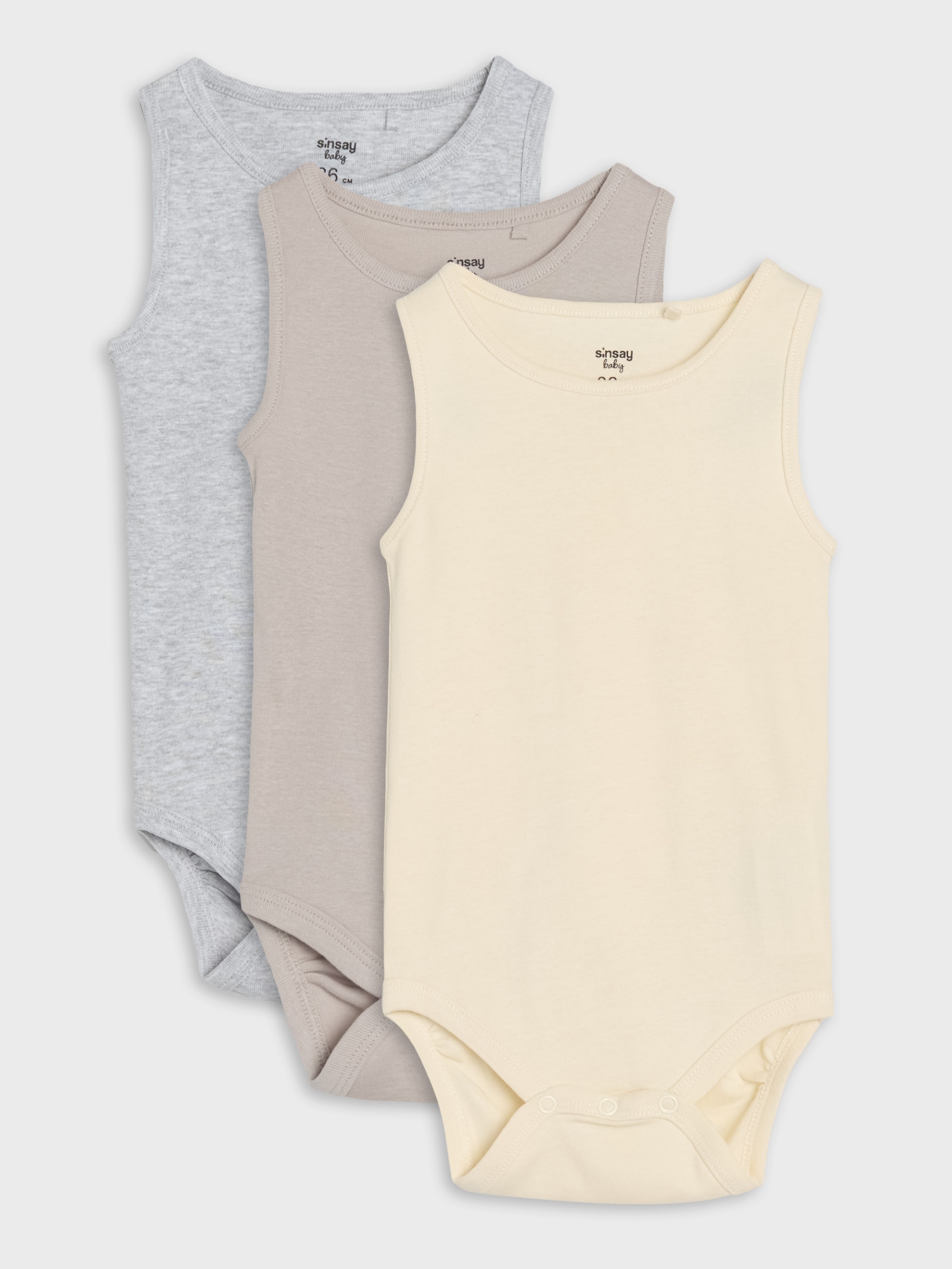 Sinsay - Body z prążkowanej, elastycznej dzianiny 3 pack - kremowy