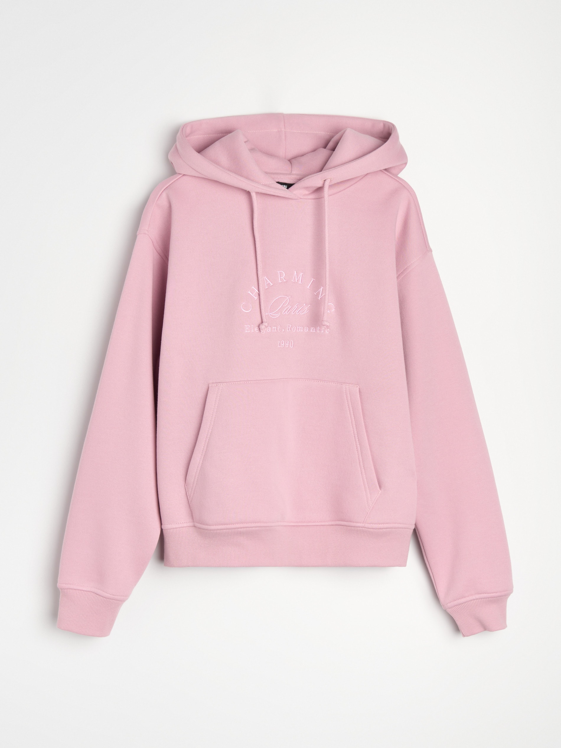 Sinsay - Dresowa bluza hoodie z kieszenią i haftowanym napisem - różowy