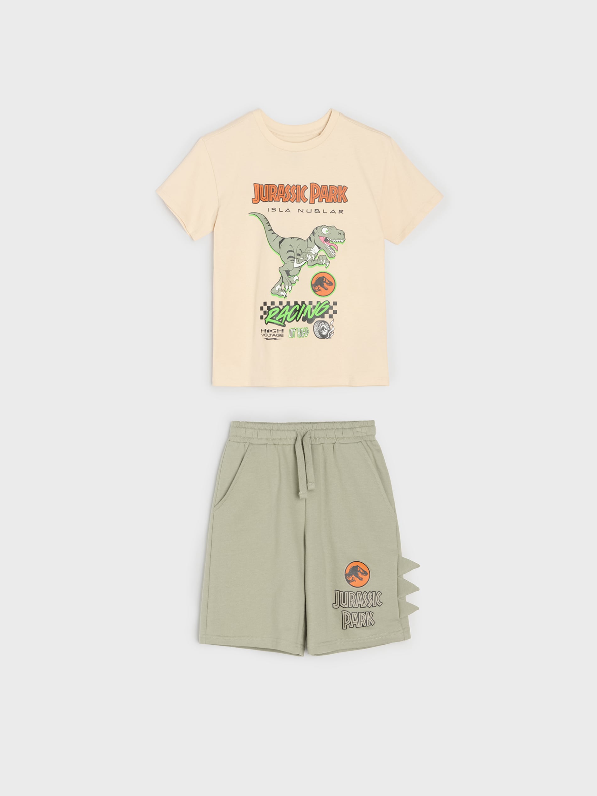 Sinsay - Bawełniany komplet: koszulka i szorty - zielony