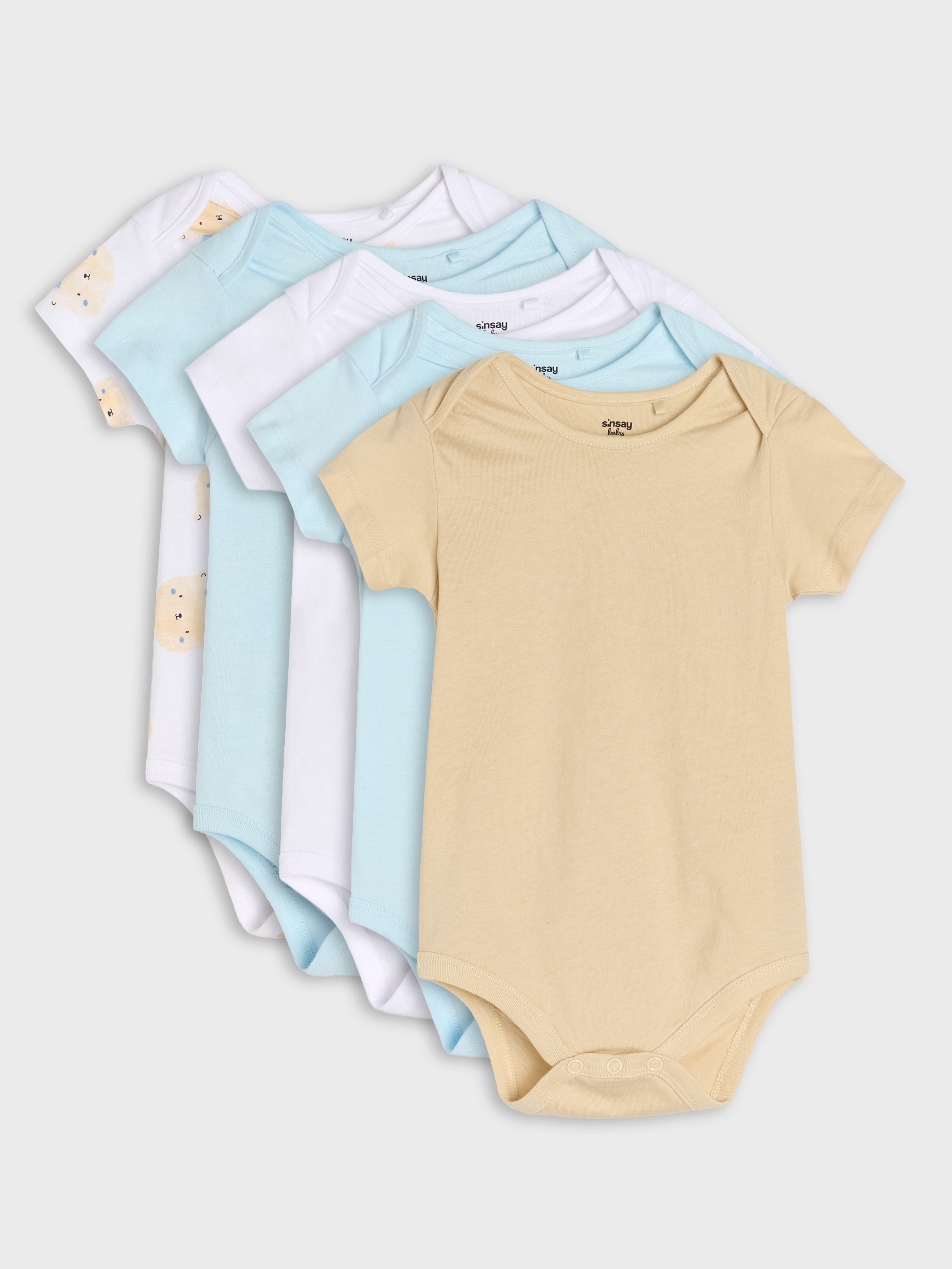 Sinsay - Body z motywem misia 5 pack - błękitny