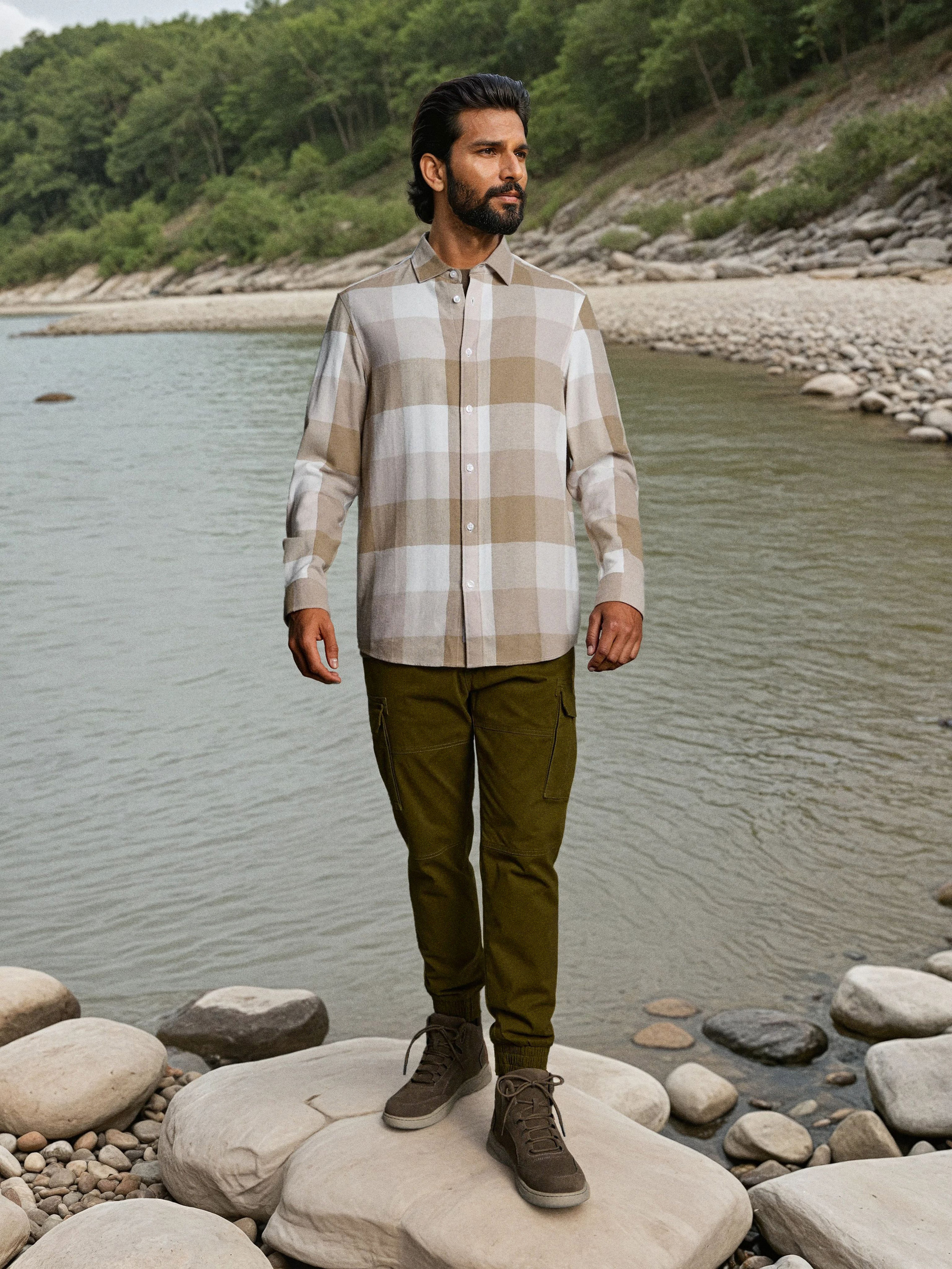 Sinsay - Βαμβακερό πουκάμισο καρό - μπεζ-γκρι φωτογραφία