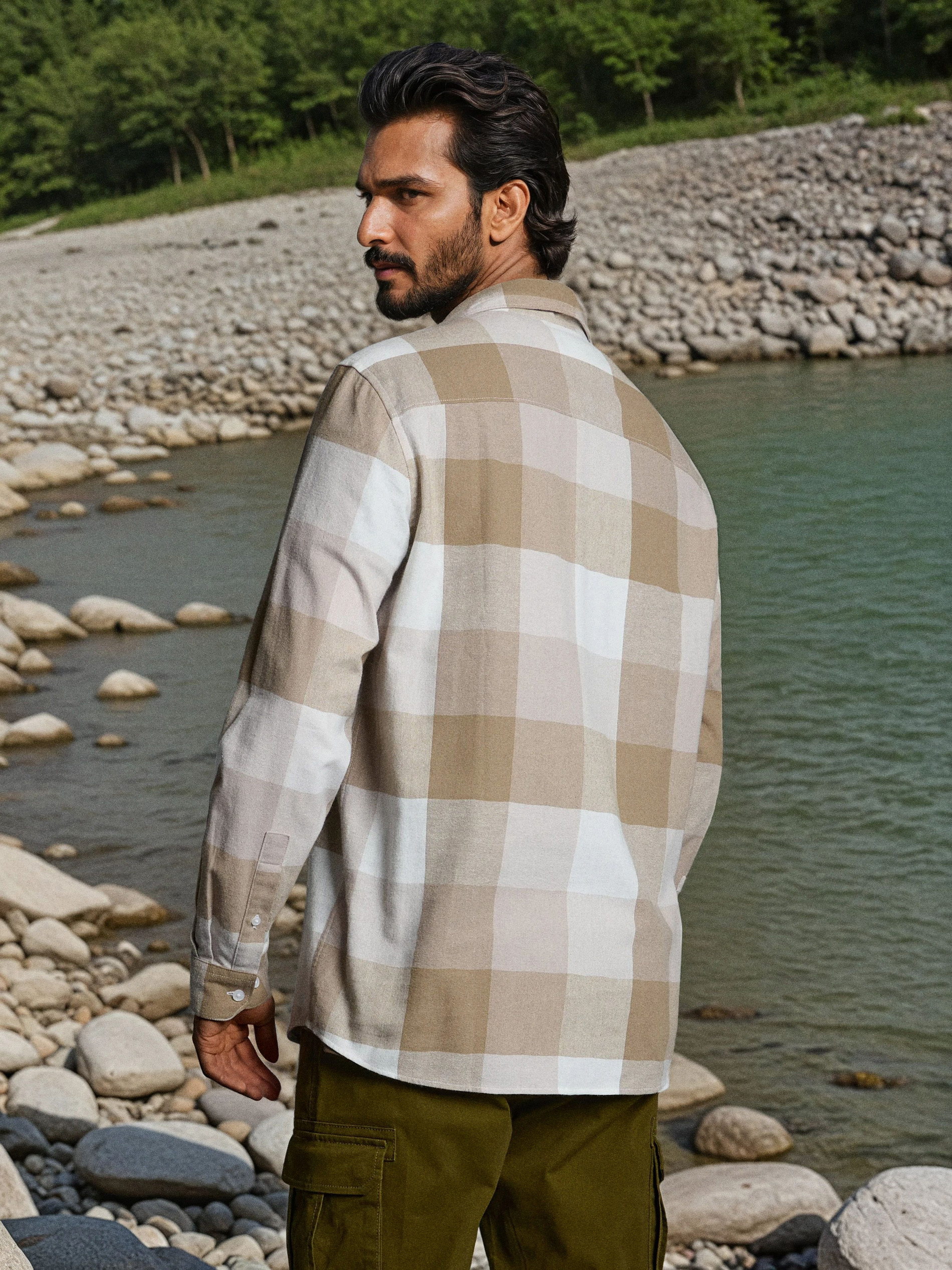 Sinsay - Βαμβακερό πουκάμισο καρό - μπεζ-γκρι φωτογραφία