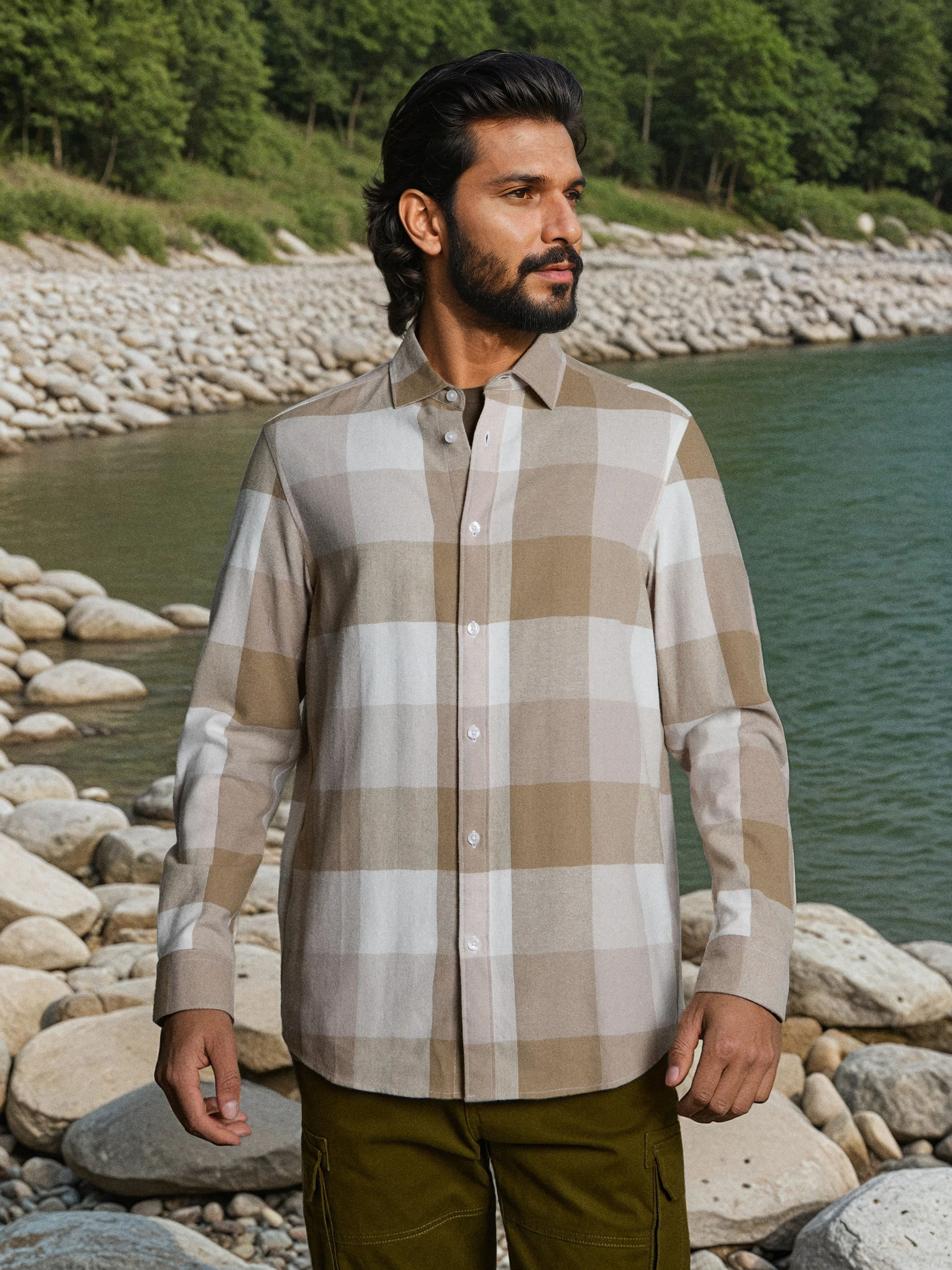 Sinsay - Βαμβακερό πουκάμισο καρό - μπεζ-γκρι φωτογραφία