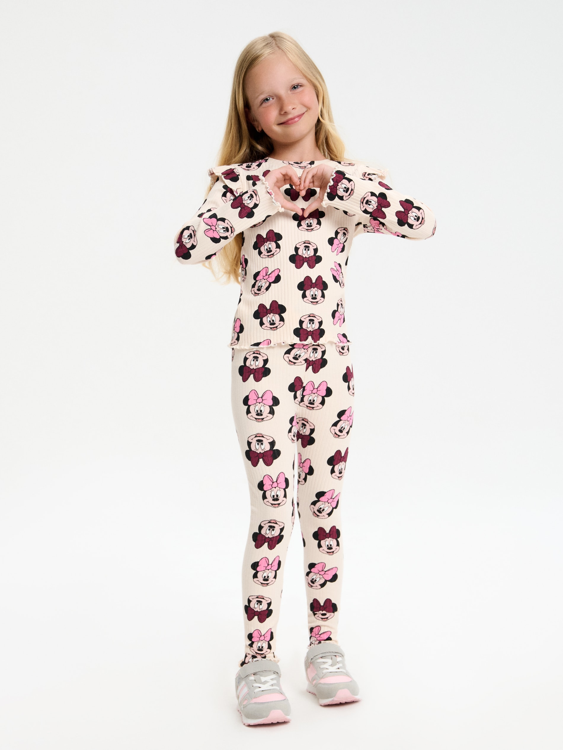 Sinsay - Dzianinowe legginsy w prążek Minnie Mouse - różowy