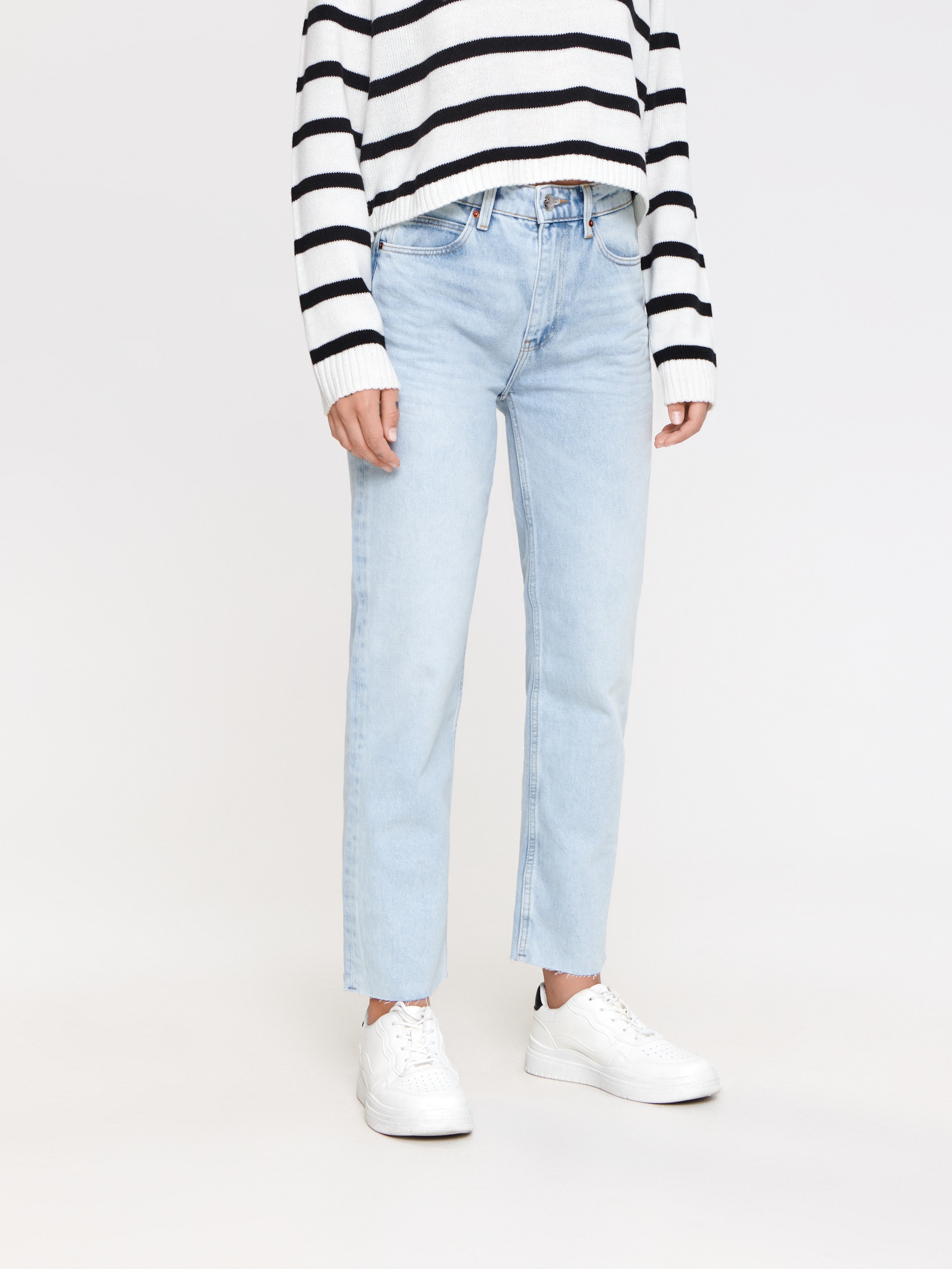 Sinsay - Jeansy straight high waist - niebieski