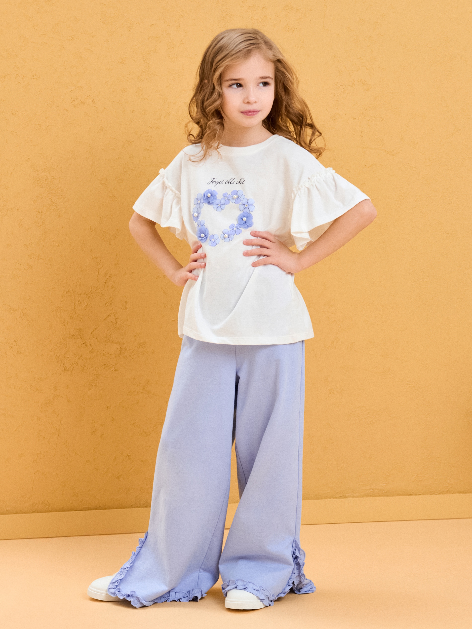 Sinsay - Spodnie dresowe wide leg z ozdobnymi falbankami - niebieski