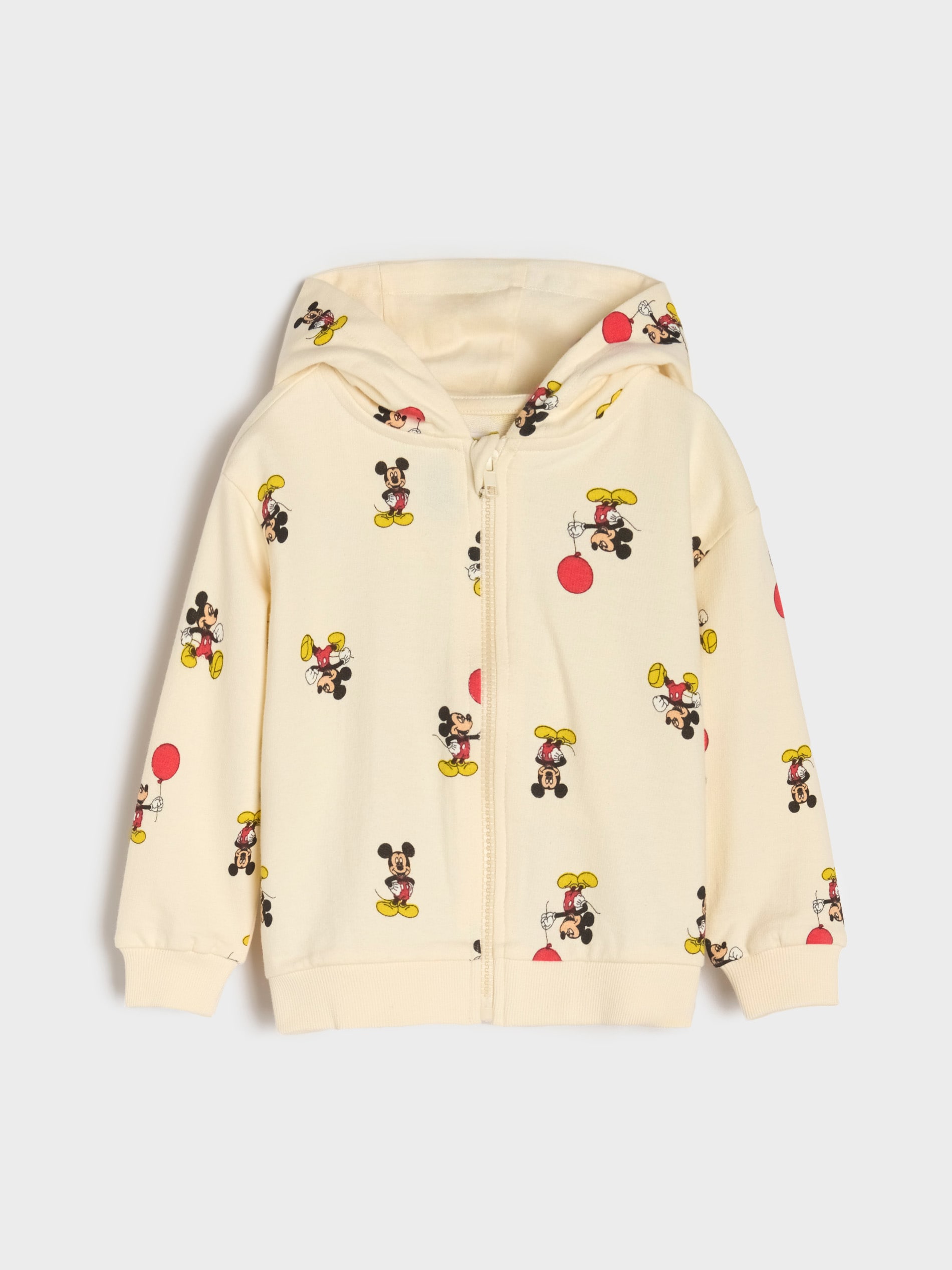Sinsay - Ζακέτα με κουκούλα και φερμουάρ Mickey Mouse - κρεμ φωτογραφία