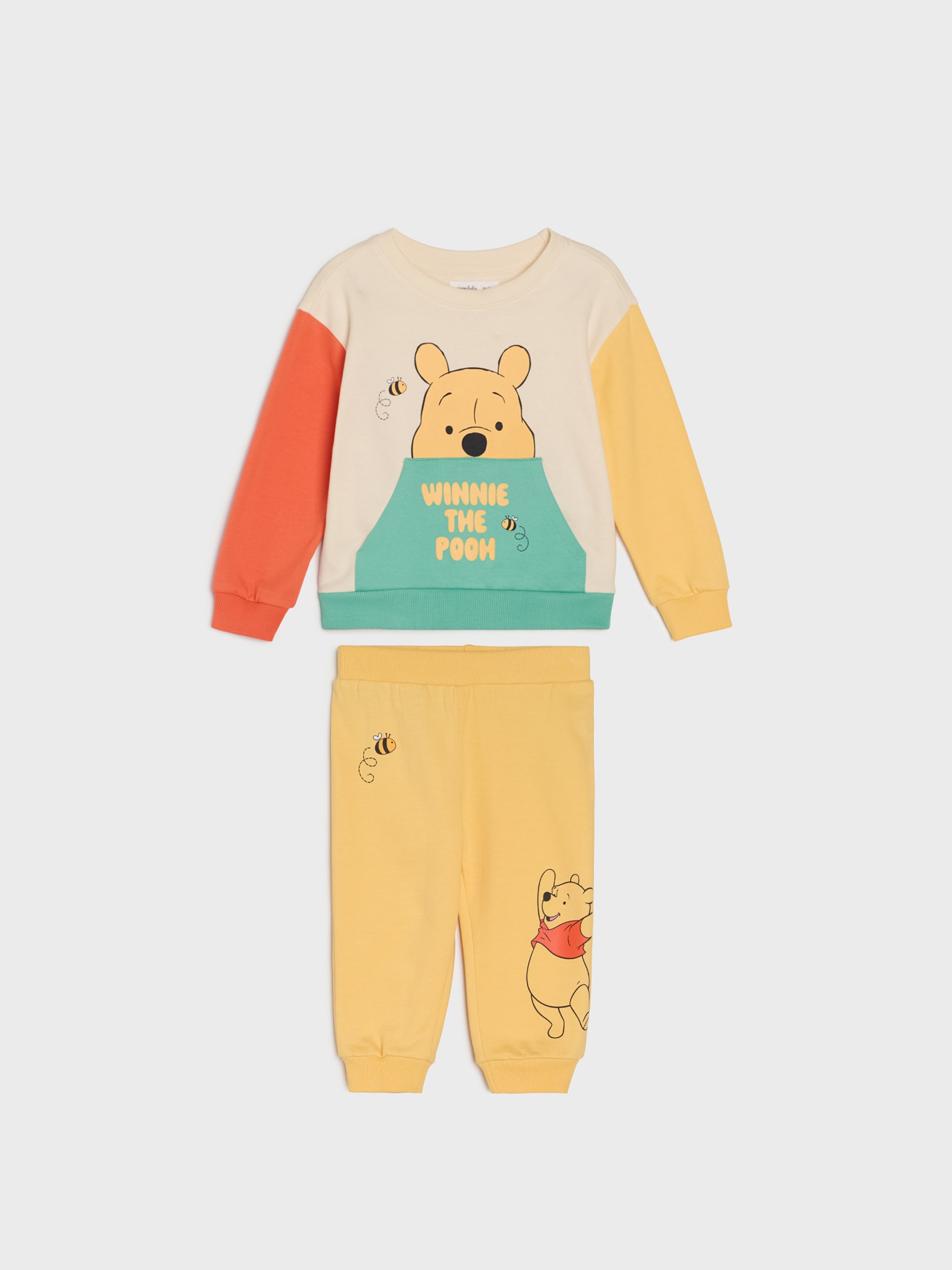 Sinsay - Bawełniany komplet: bluza i spodnie z nadrukiem Winnie the Pooh - kremowy