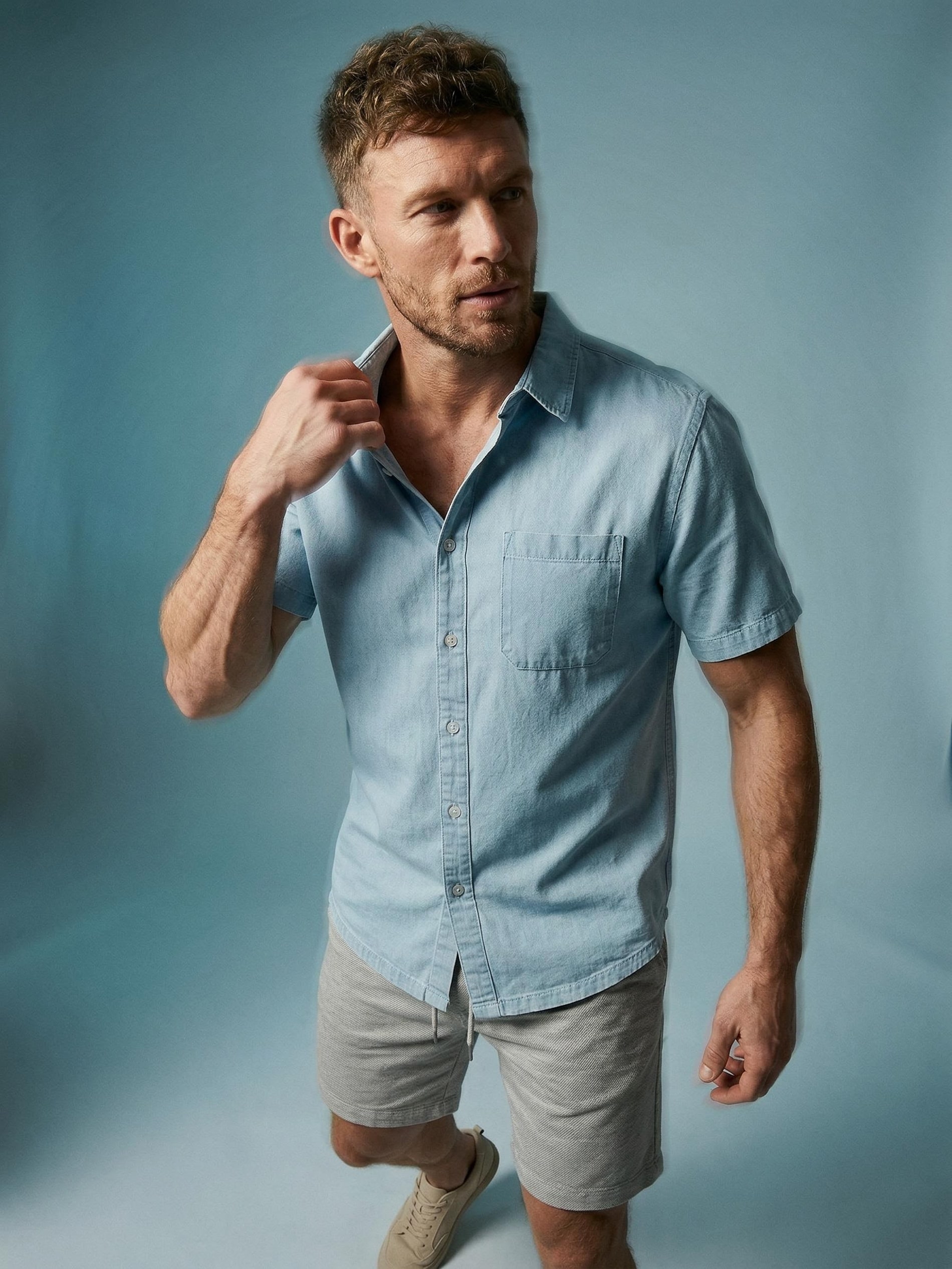 Sinsay - Bawełniana koszula z krótkim rękawem - niebieski