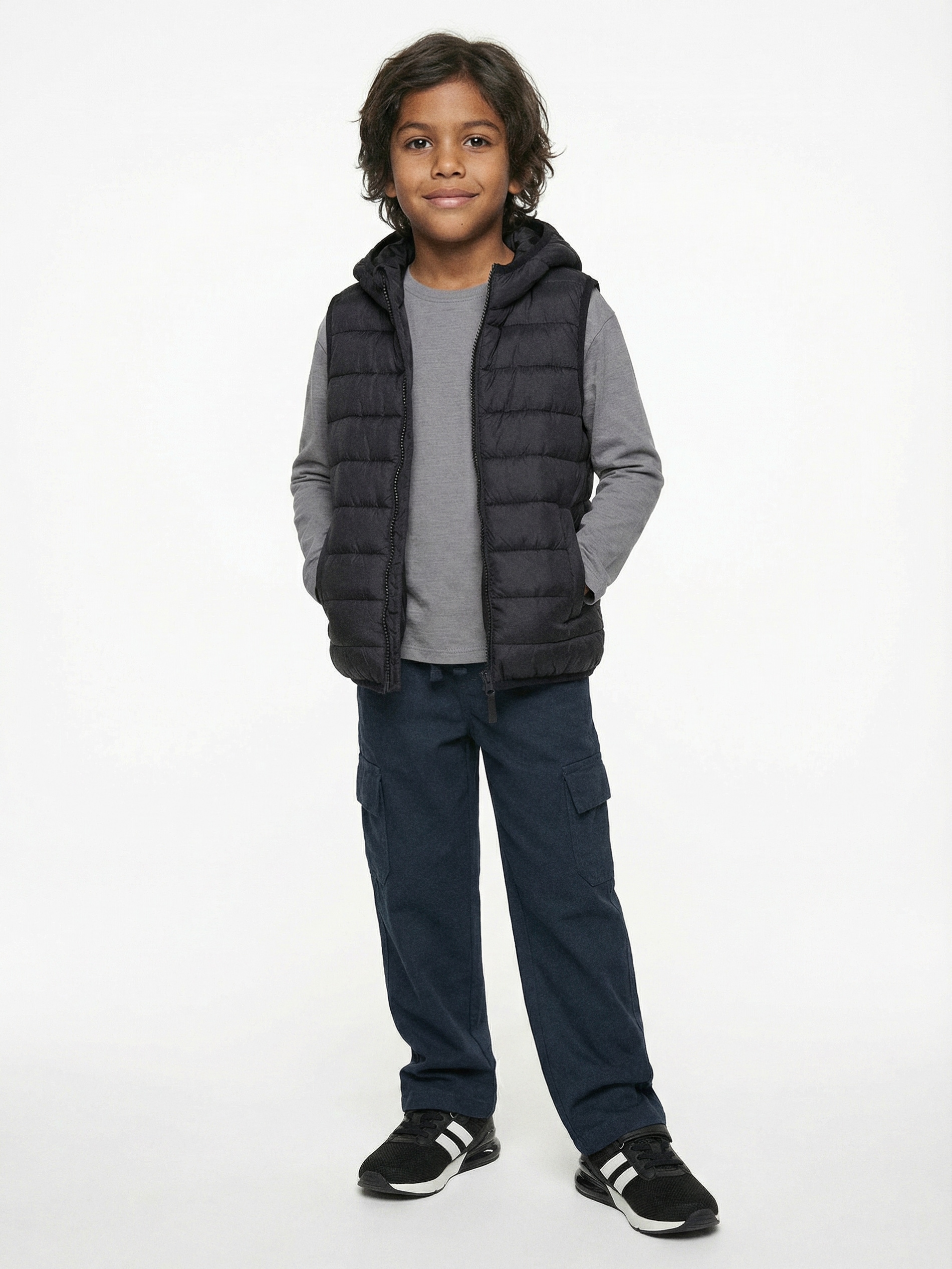 Sinsay - Spodnie straight leg z kieszeniami cargo - granatowy