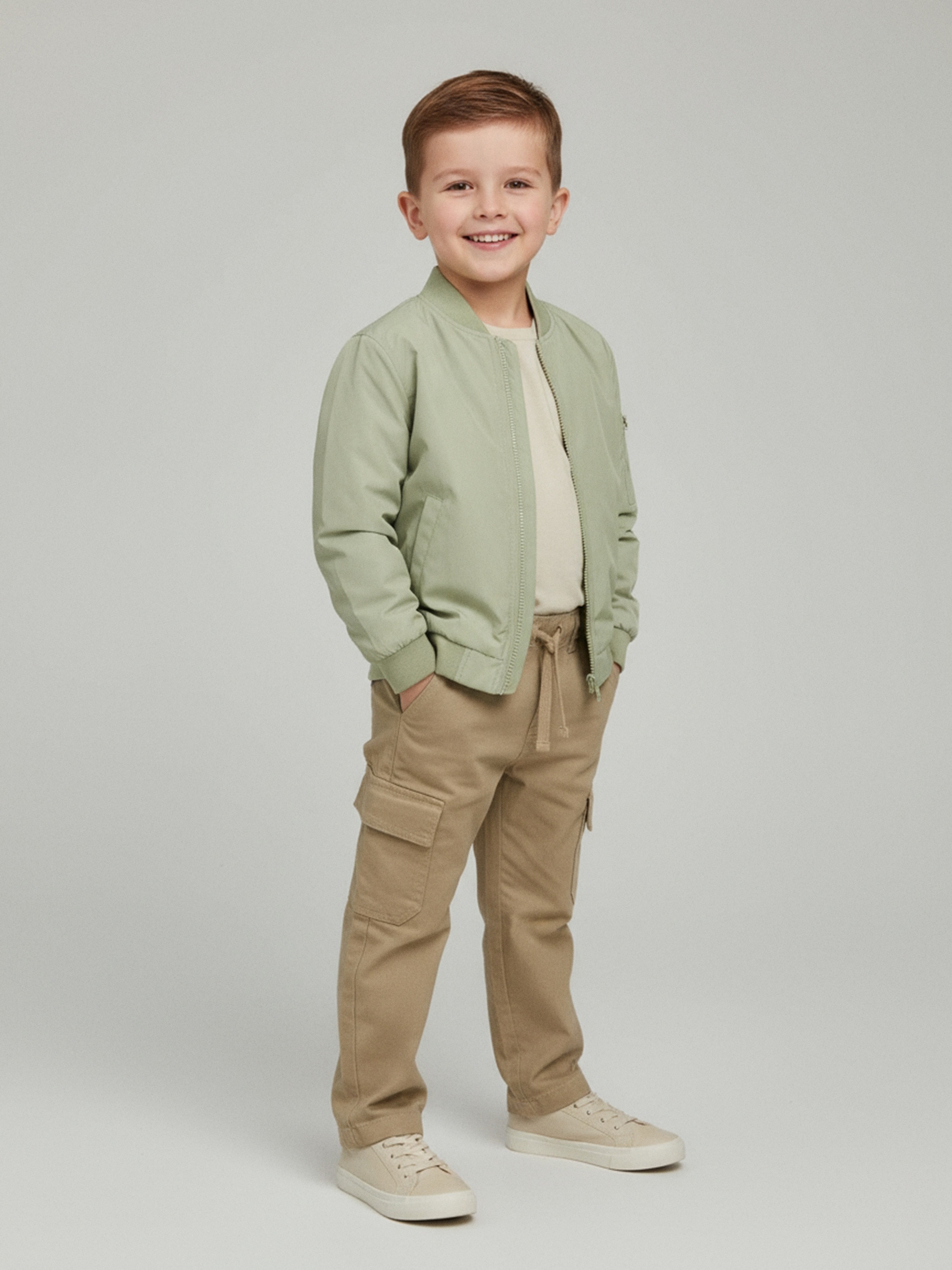 Sinsay - Spodnie straight leg z kieszeniami cargo - beżowy