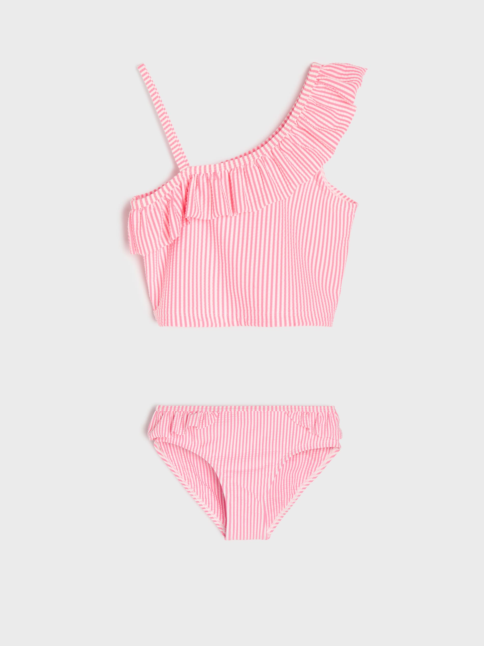Sinsay - Dwuczęściowy strój kąpielowy z falbanami na ramionkach - różowy