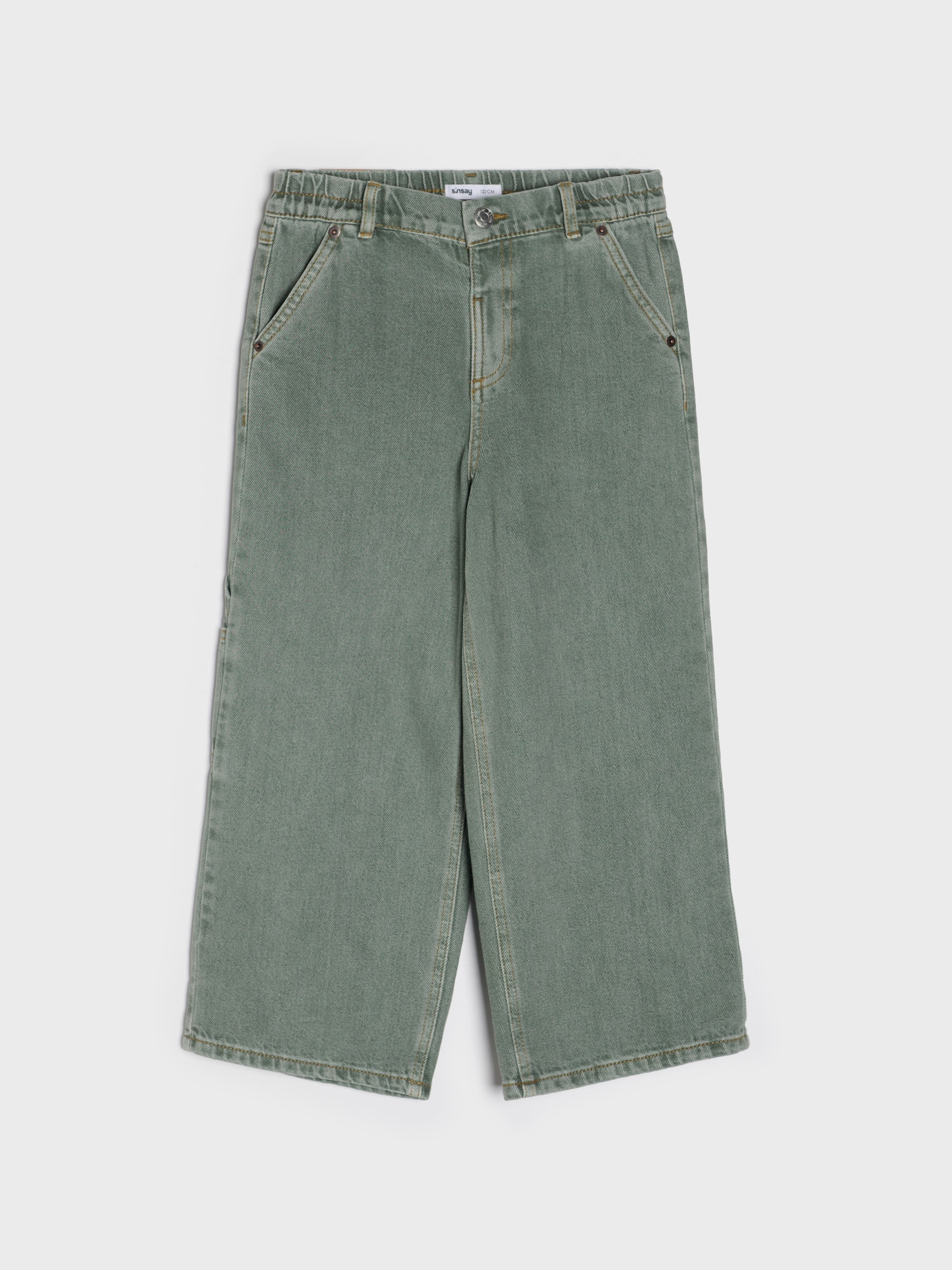 Sinsay - Jeansy wide leg z efektem sprania - khaki