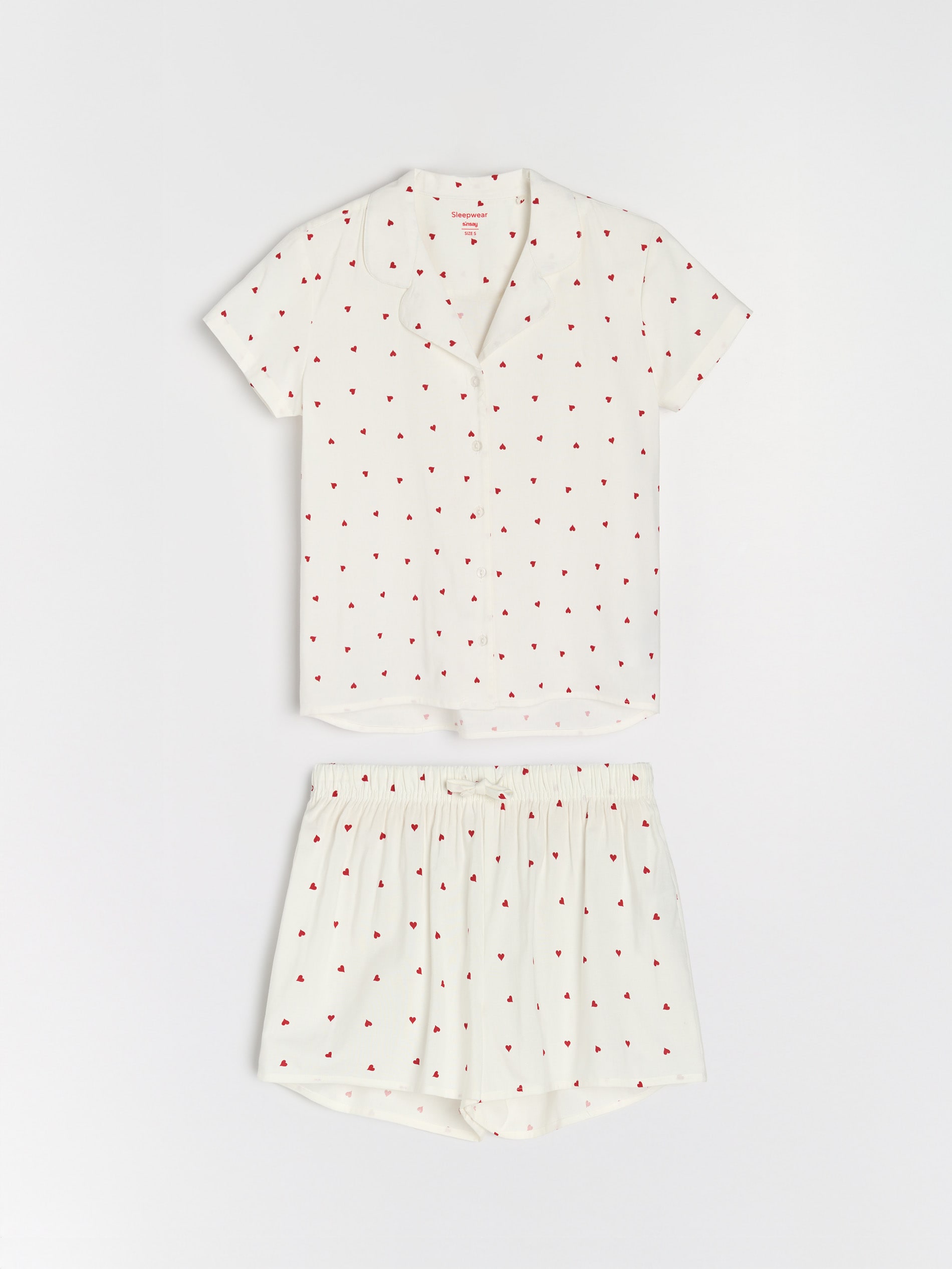 Sinsay - Piżama dwuczęściowa w serduszka - kremowy