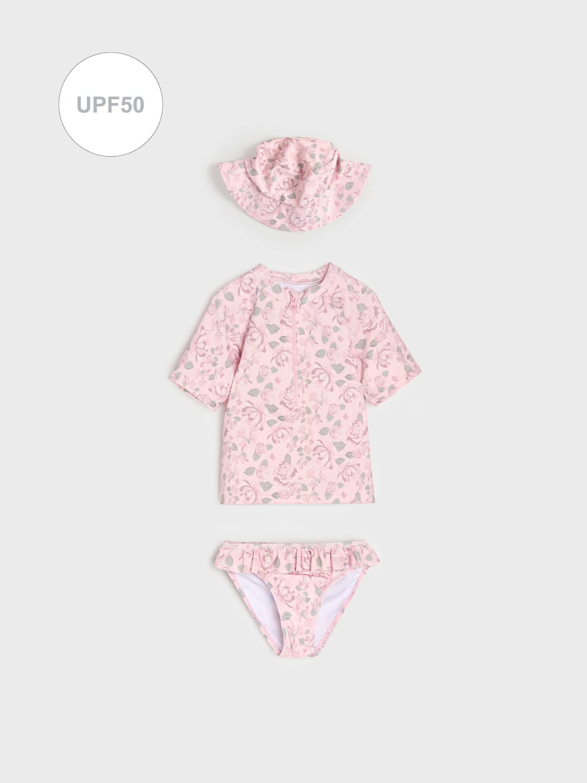 Sinsay - Niemowlęcy Zestaw Kąpielowy UPF50 z Czapeczką w kwiaty - kremowy