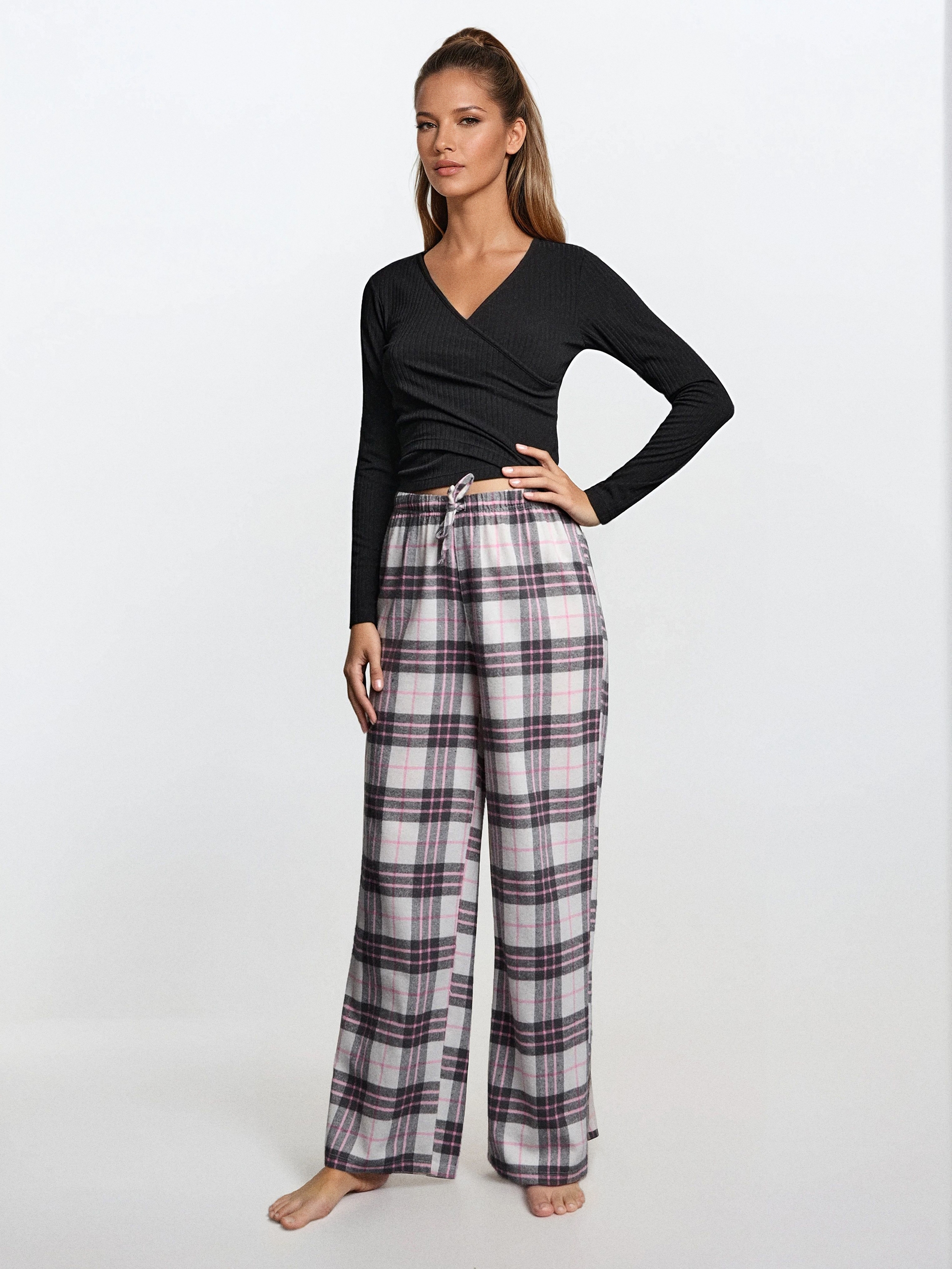 Sinsay - Spodnie od piżamy w kratę - różowy