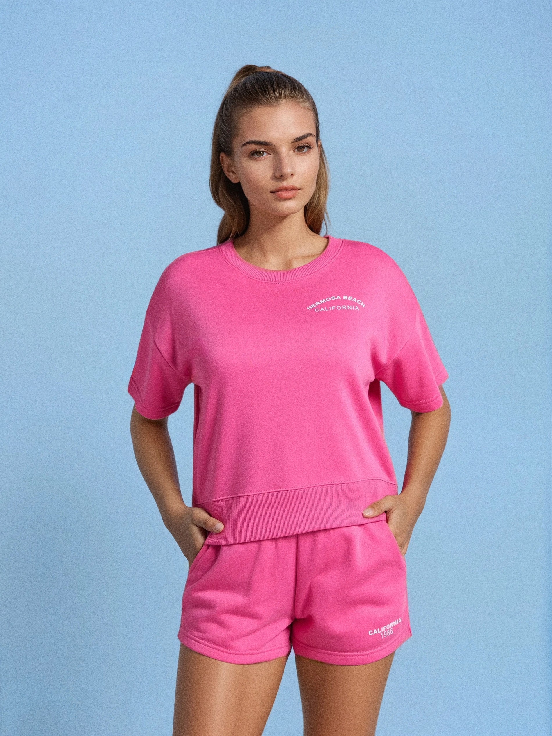 Sinsay - Bluza z krótkim rękawem - różowy