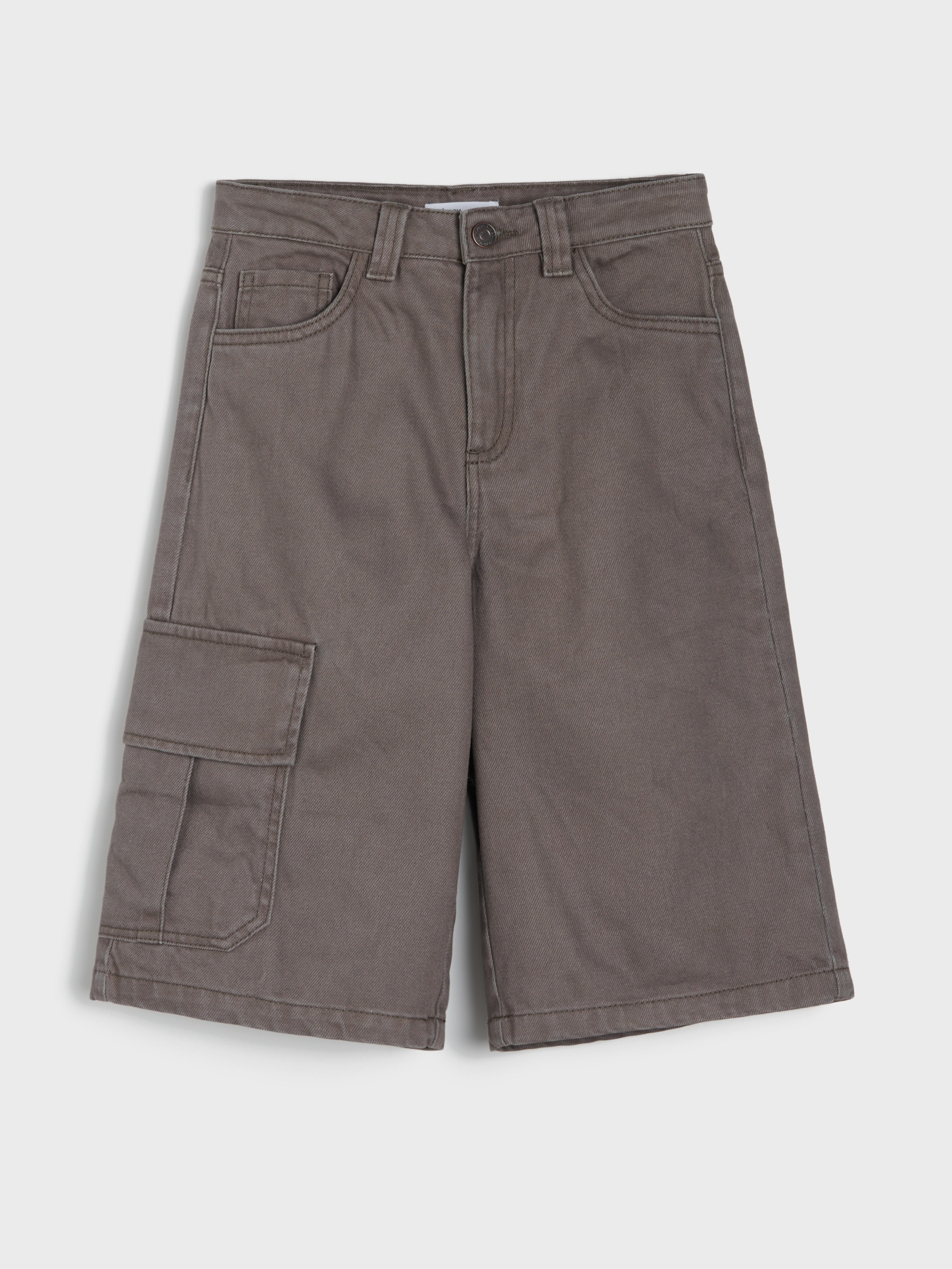 Sinsay - Bawełniane jeansy wide leg 3/4 - brązowy