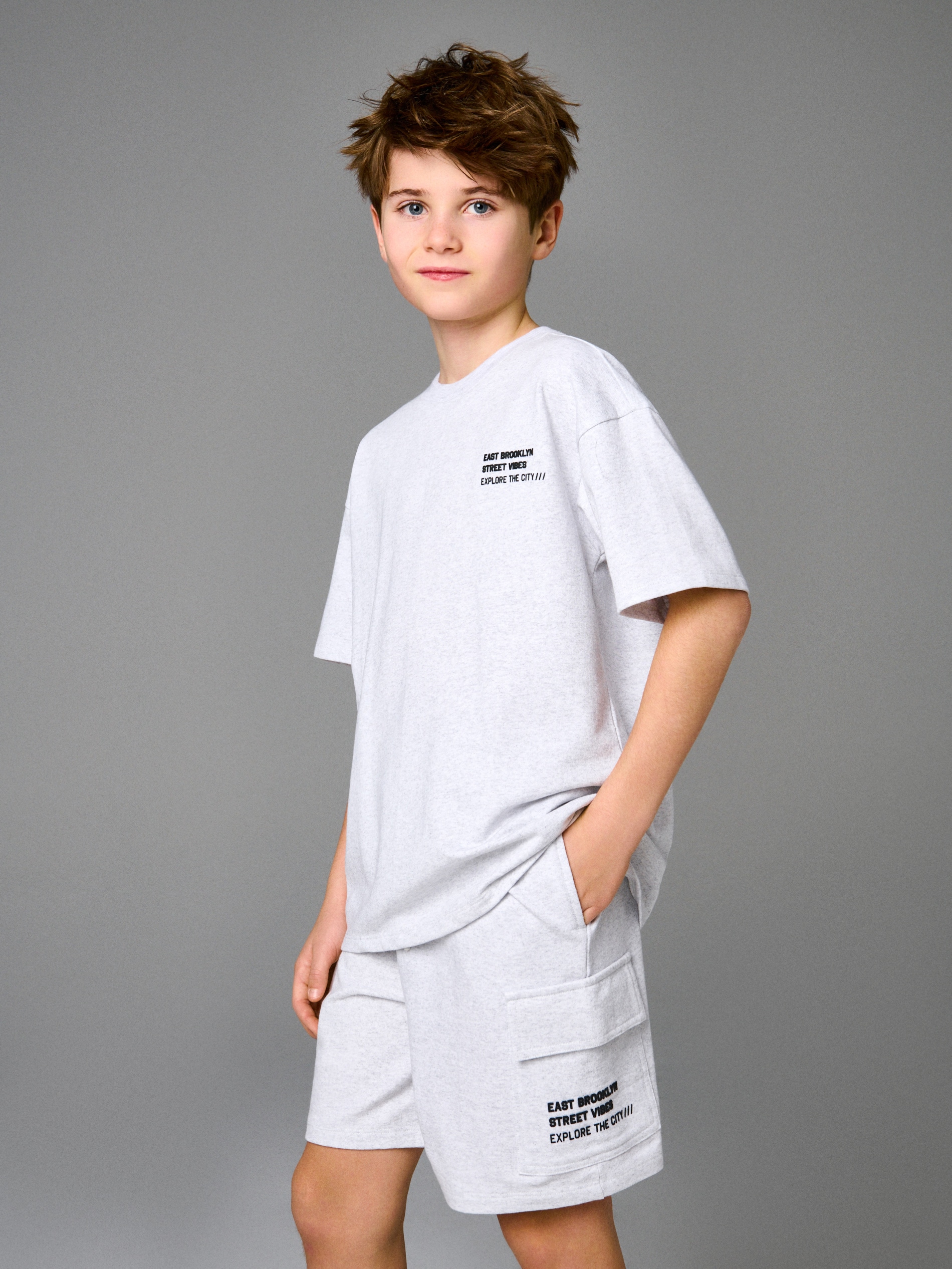 Sinsay - Bawełniany komplet: koszulka i szorty - szary