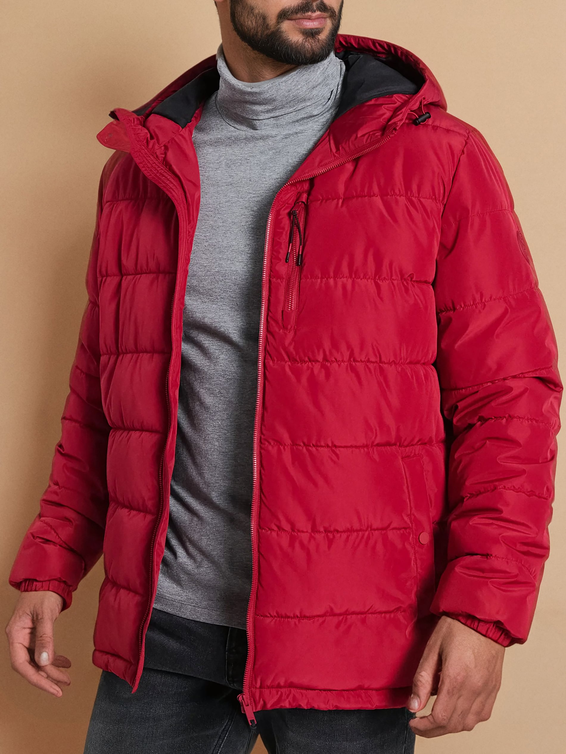 Sinsay - Kurtka puffer z kapturem - czerwony