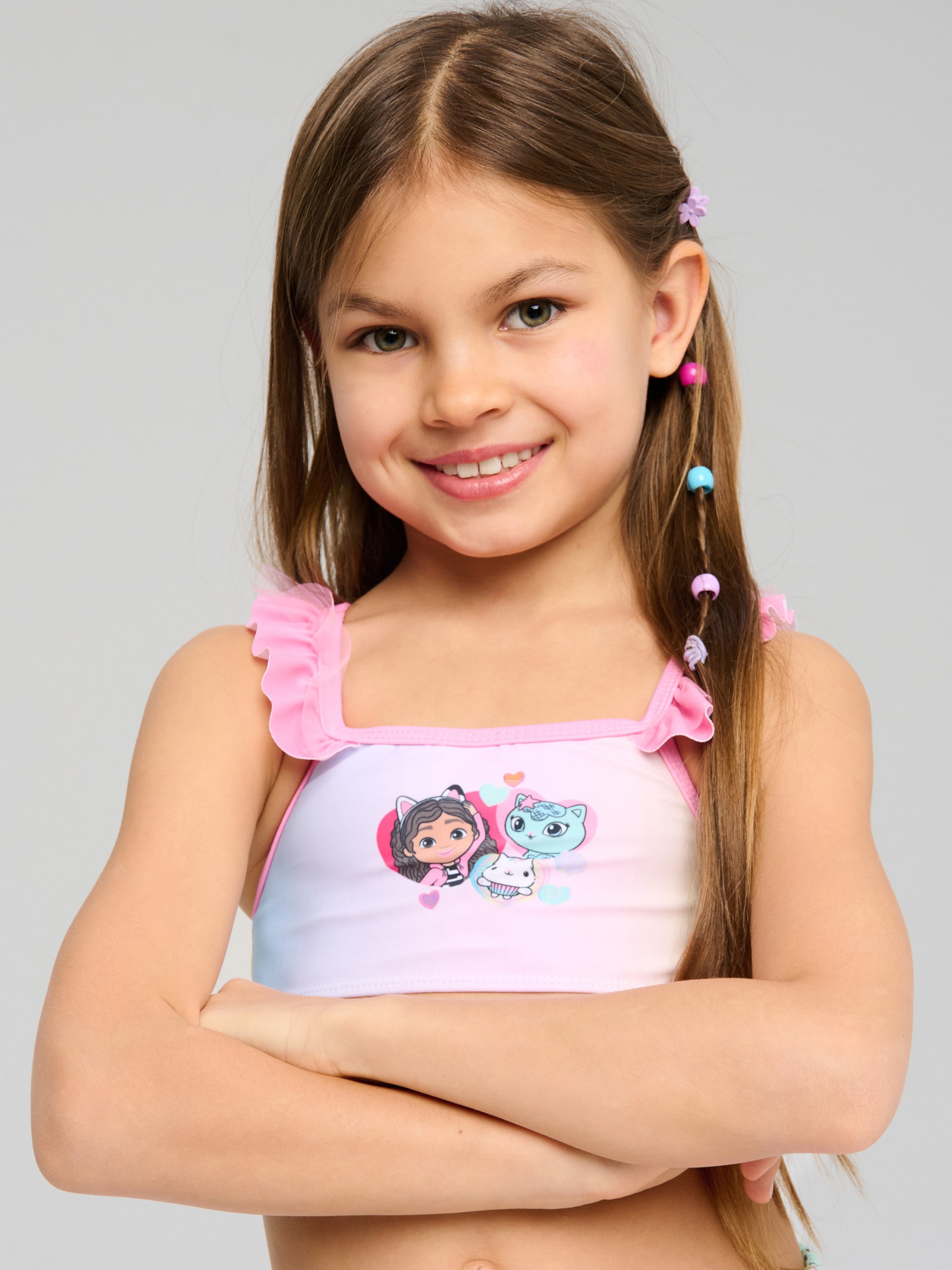 Sinsay - Strój kąpielowy z tiulową falbanką z efektem ombre Gabby's Dollhouse - różowy