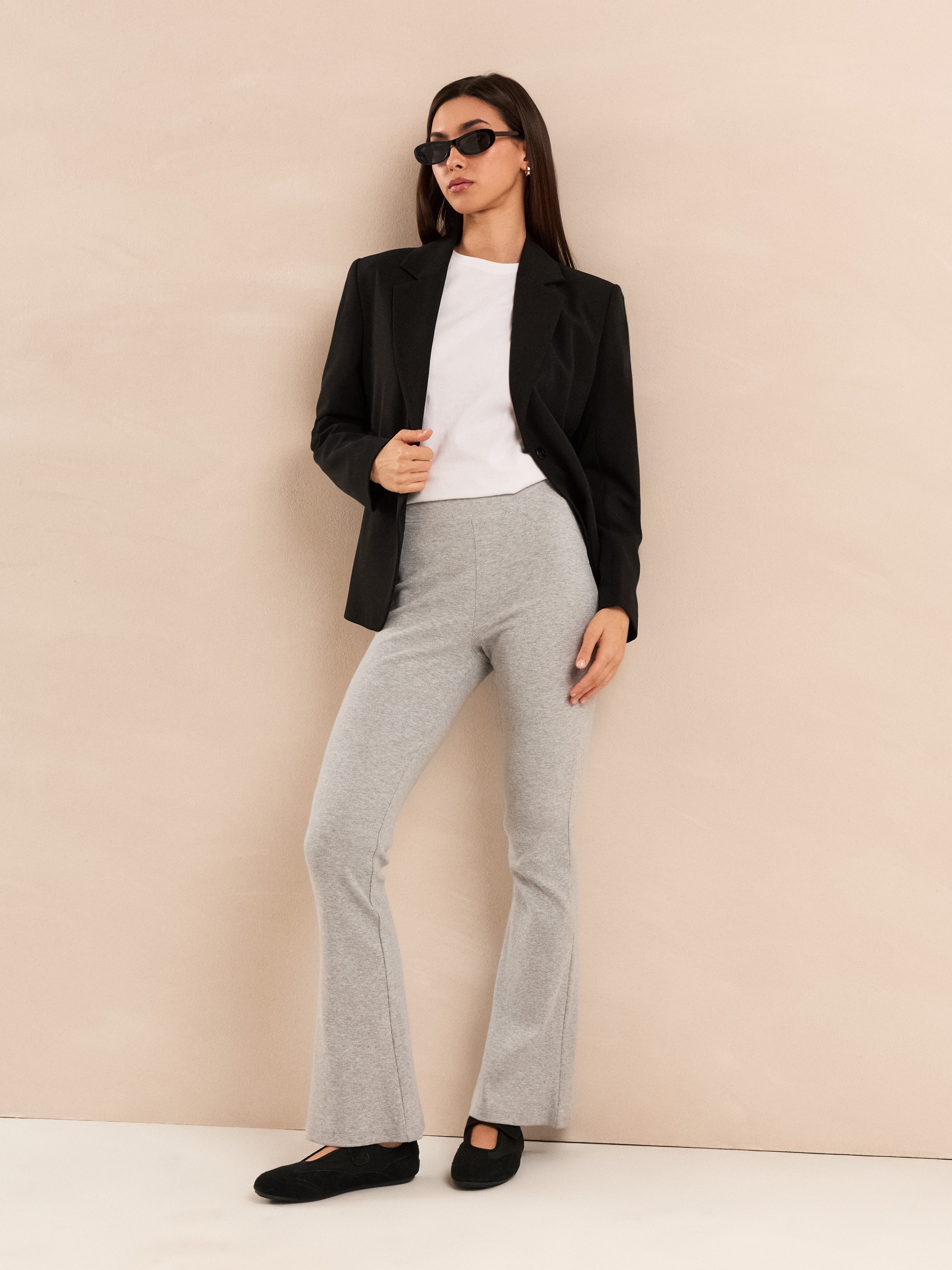 Sinsay - Bawełniane legginsy flare w prążki - szary