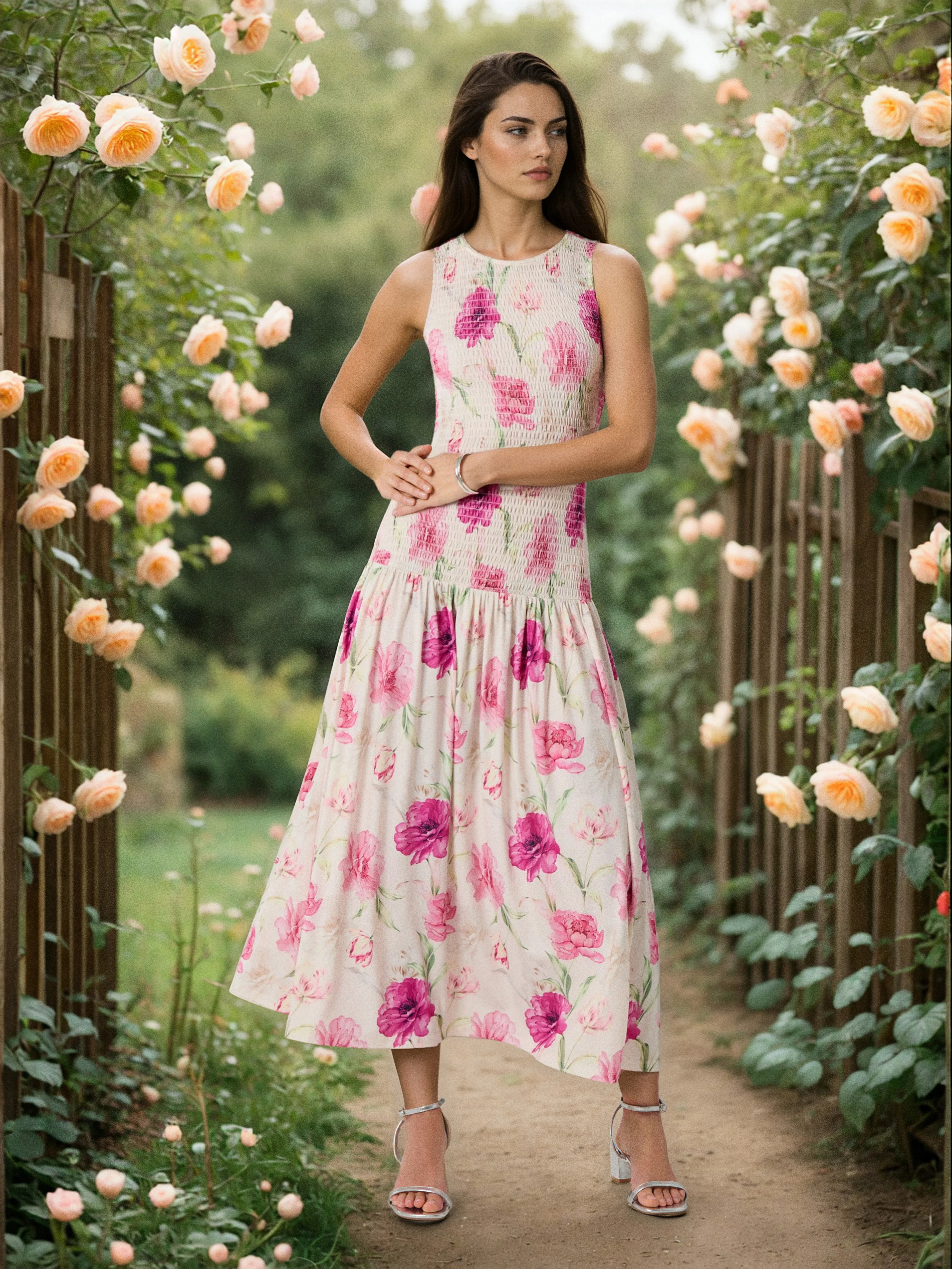 Sinsay - Sukienka maxi z marszczeniem w kwiatowy wzór - wielobarwny