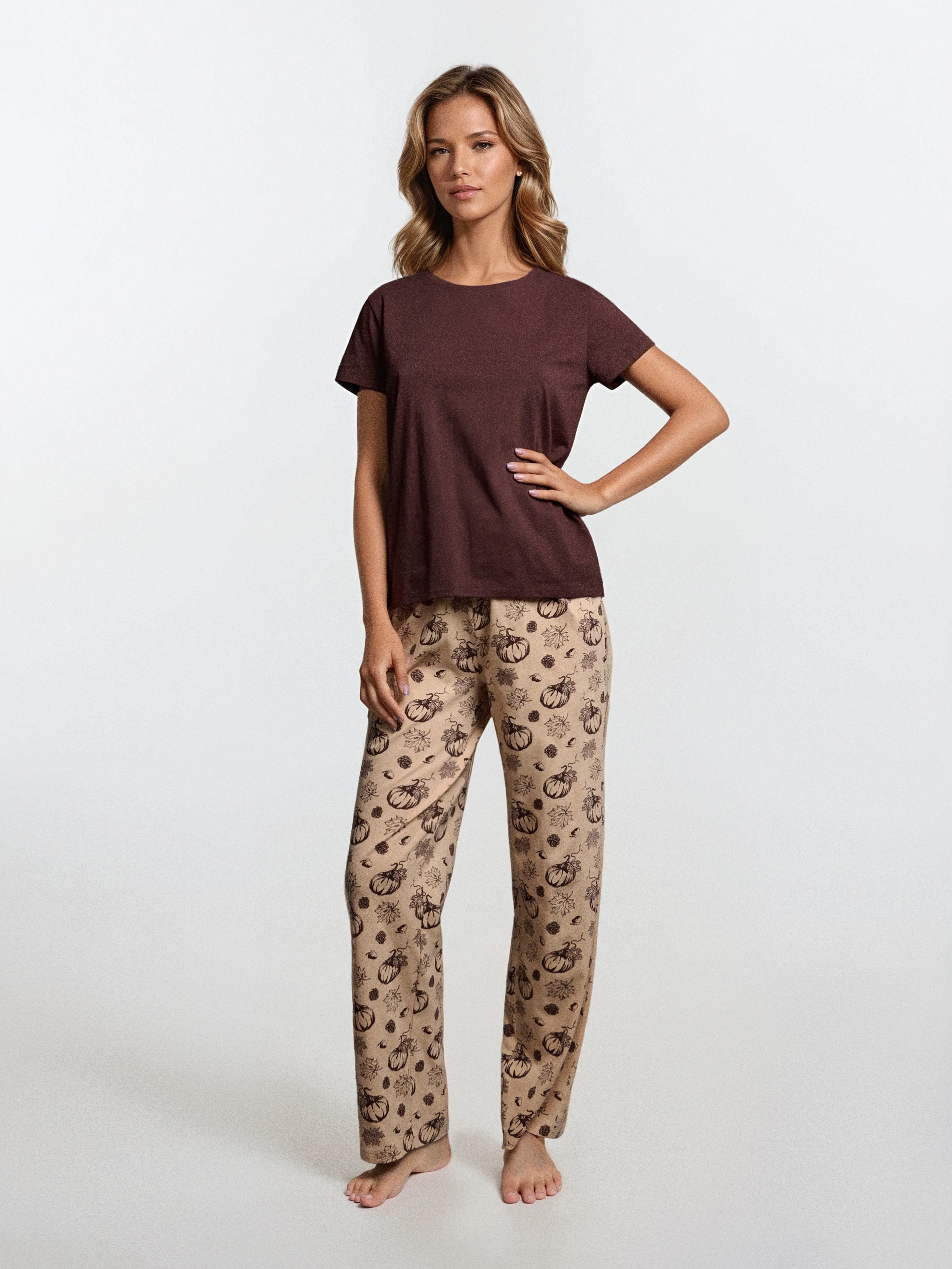 Sinsay - Bawełniana piżama dwuczęściowa - brązowy