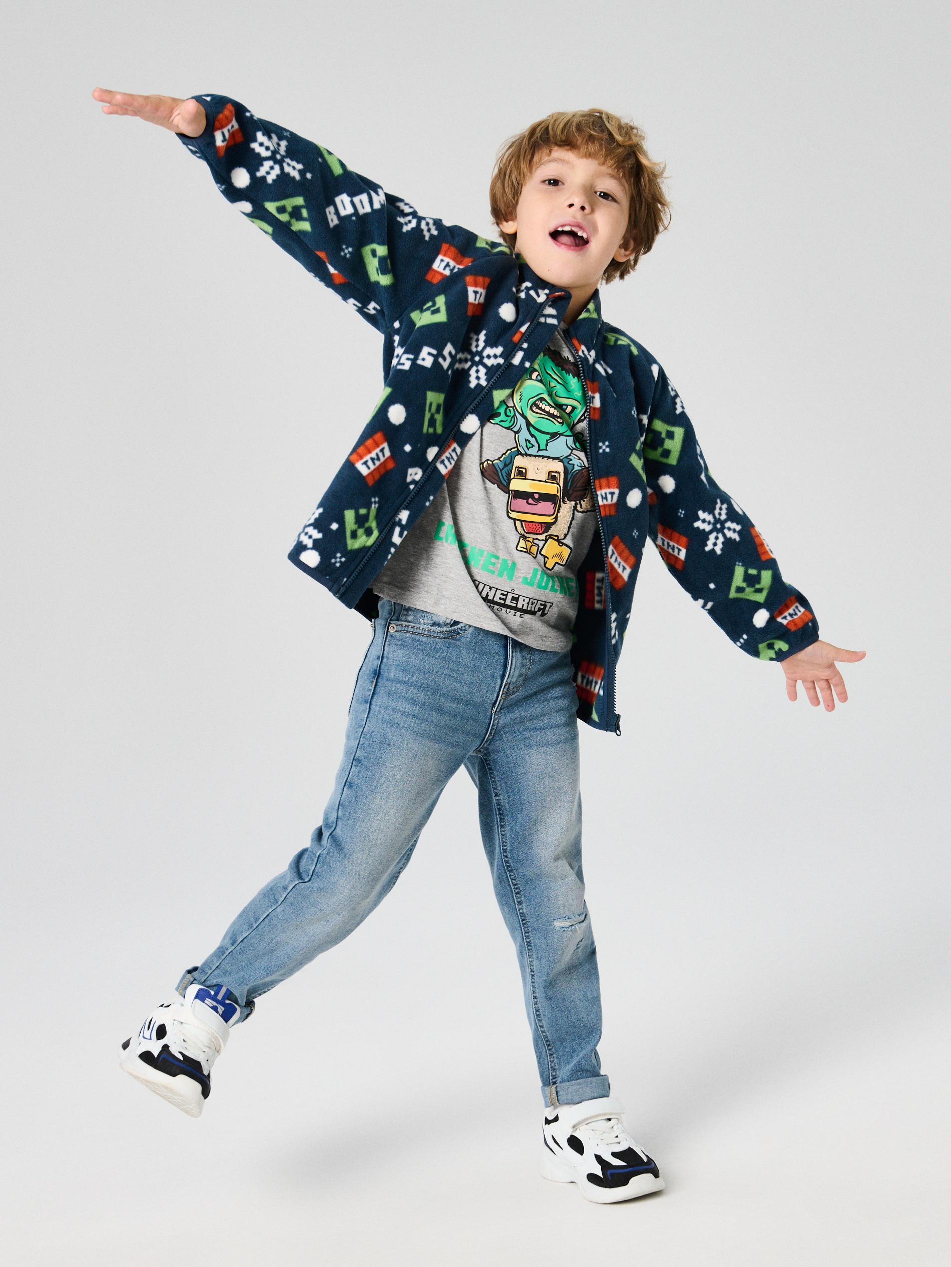 Sinsay - Βαμβακερό μπλουζάκι με στάμπα Minecraft - ανοιχτό γκρι φωτογραφία