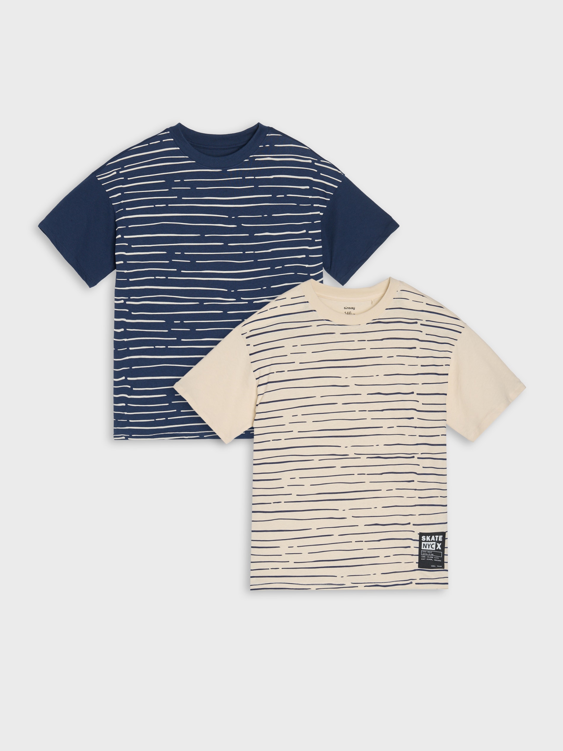 Sinsay - Koszulki oversize w paski 2 pack - beżowy