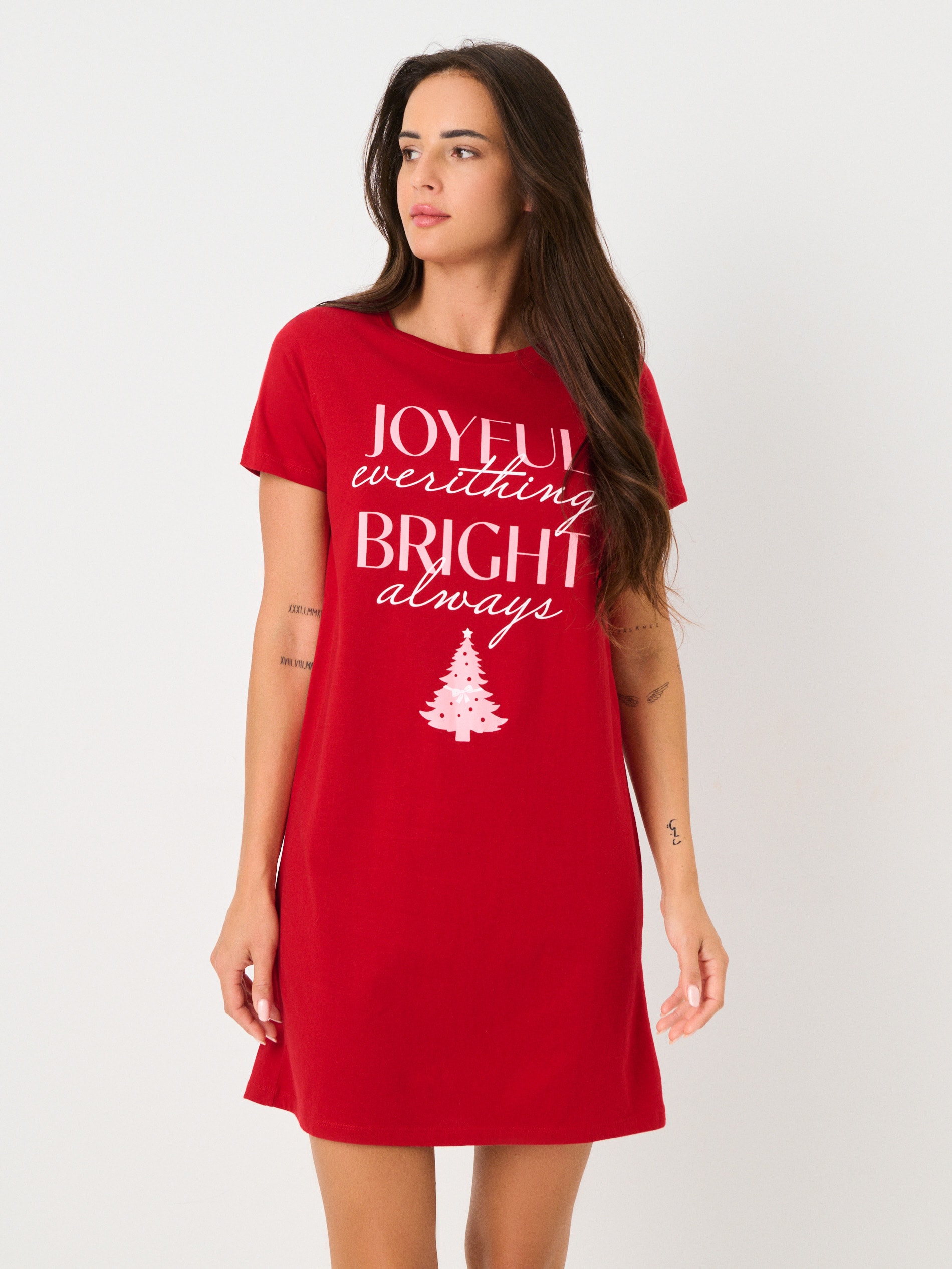 Sinsay - Świąteczna koszula nocna z choinką - czerwony