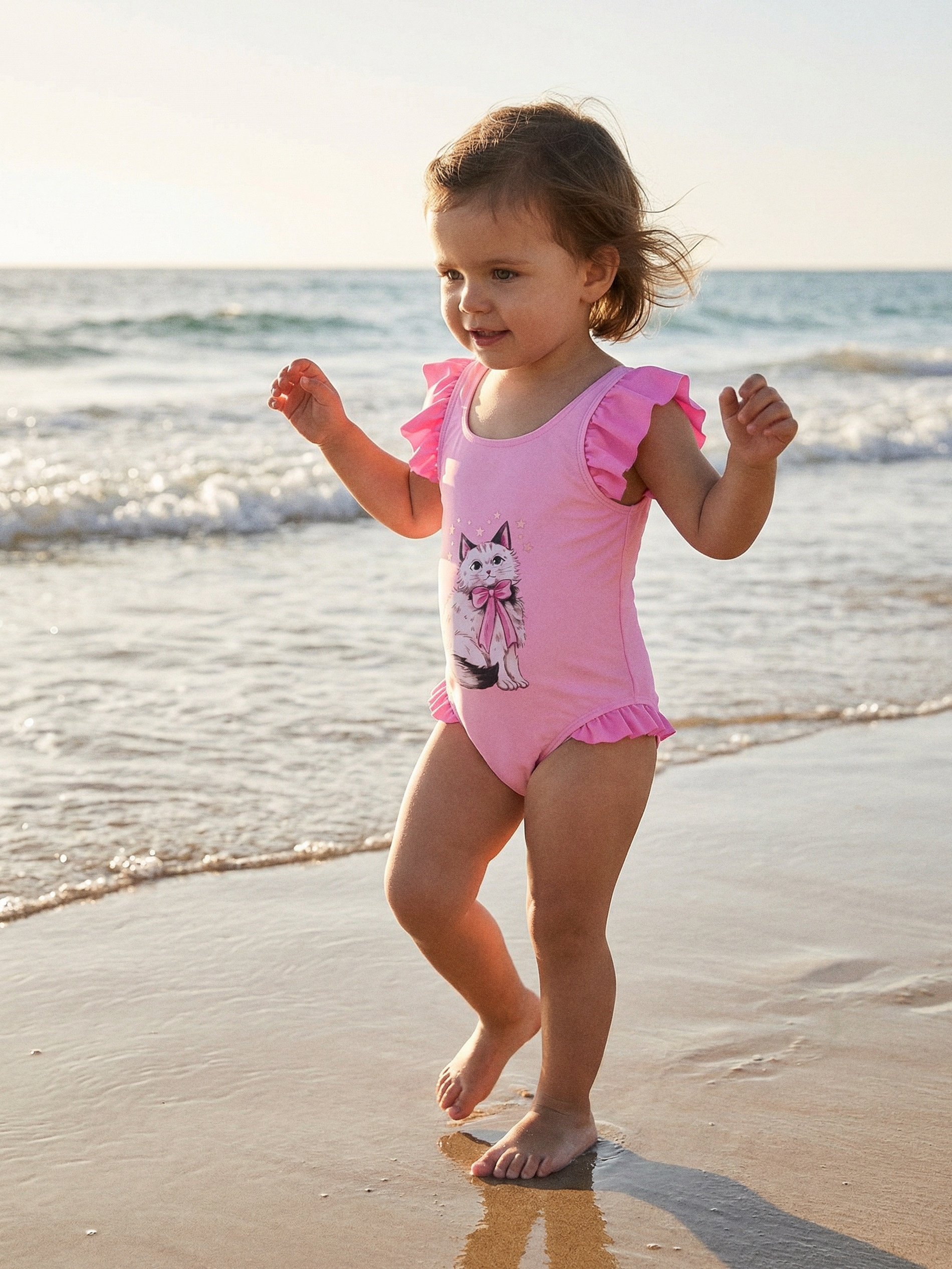 Sinsay - Strój kąpielowy z kokardą na plecach i falbankami - różowy