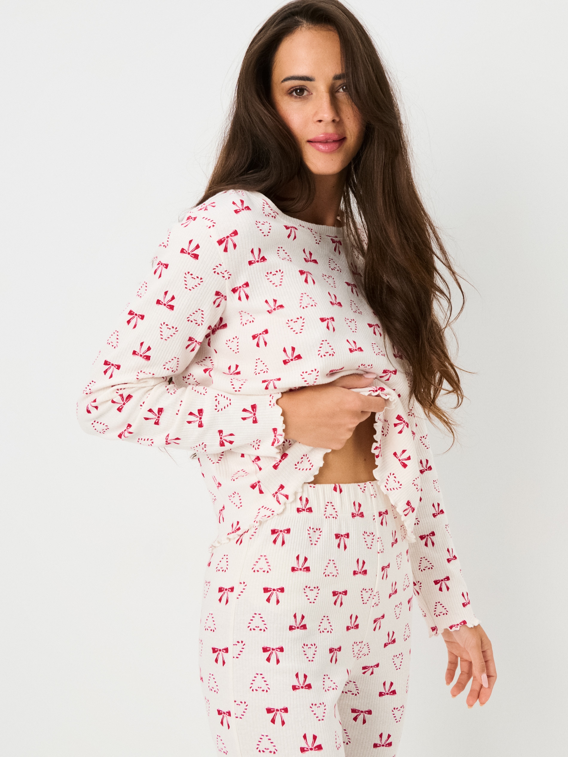 Sinsay - Ριμπ δίχρωμη πιτζάμα δύο τεμαχίων - κρεμ φωτογραφία