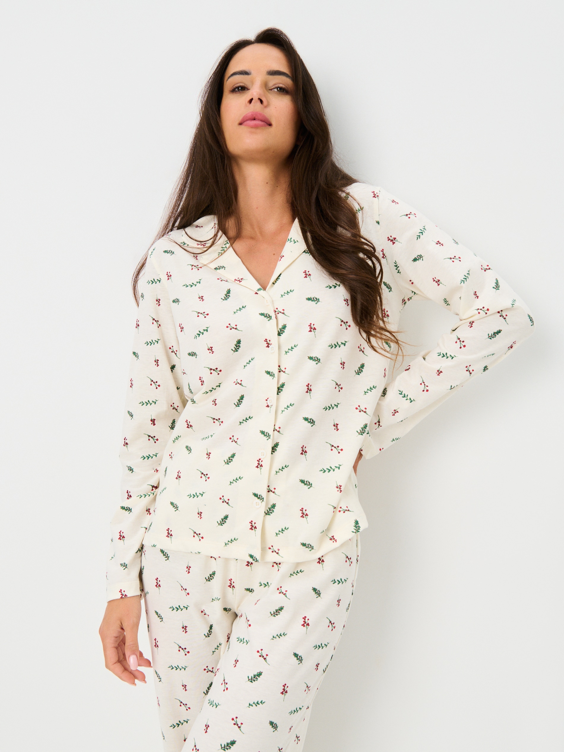 Sinsay - Βαμβακερή πιτζάμα δύο τεμαχίων - κρεμ φωτογραφία