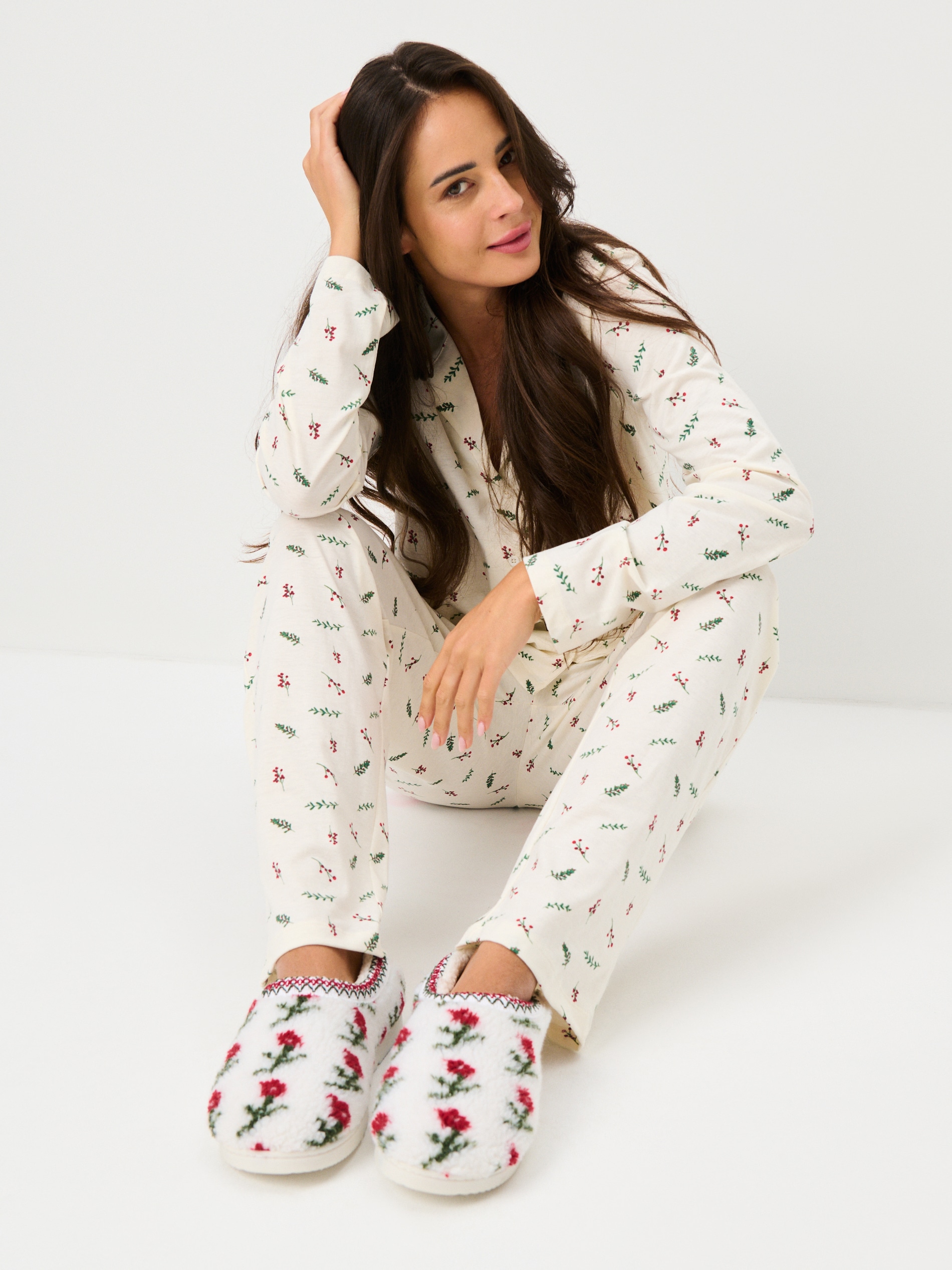 Sinsay - Βαμβακερή πιτζάμα δύο τεμαχίων - κρεμ φωτογραφία