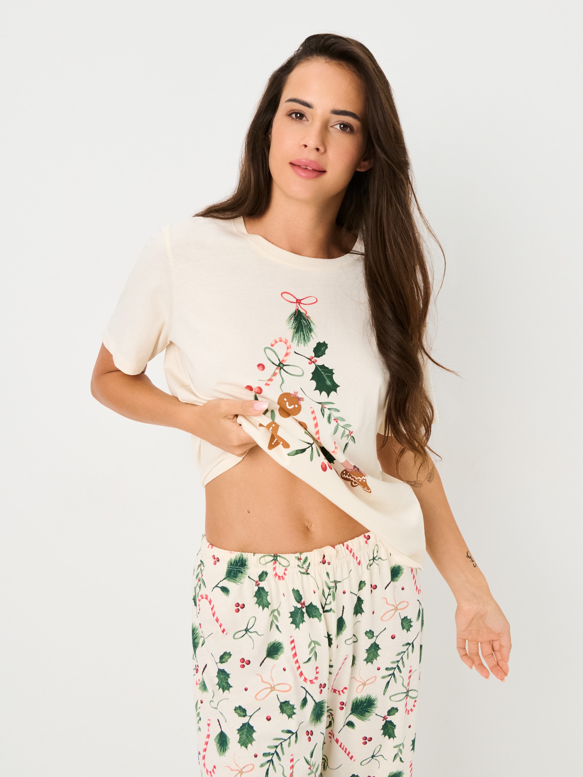 Sinsay - Πυτζάμα δύο τεμαχίων από βαμβάκι με τύπωμα - κρεμ φωτογραφία