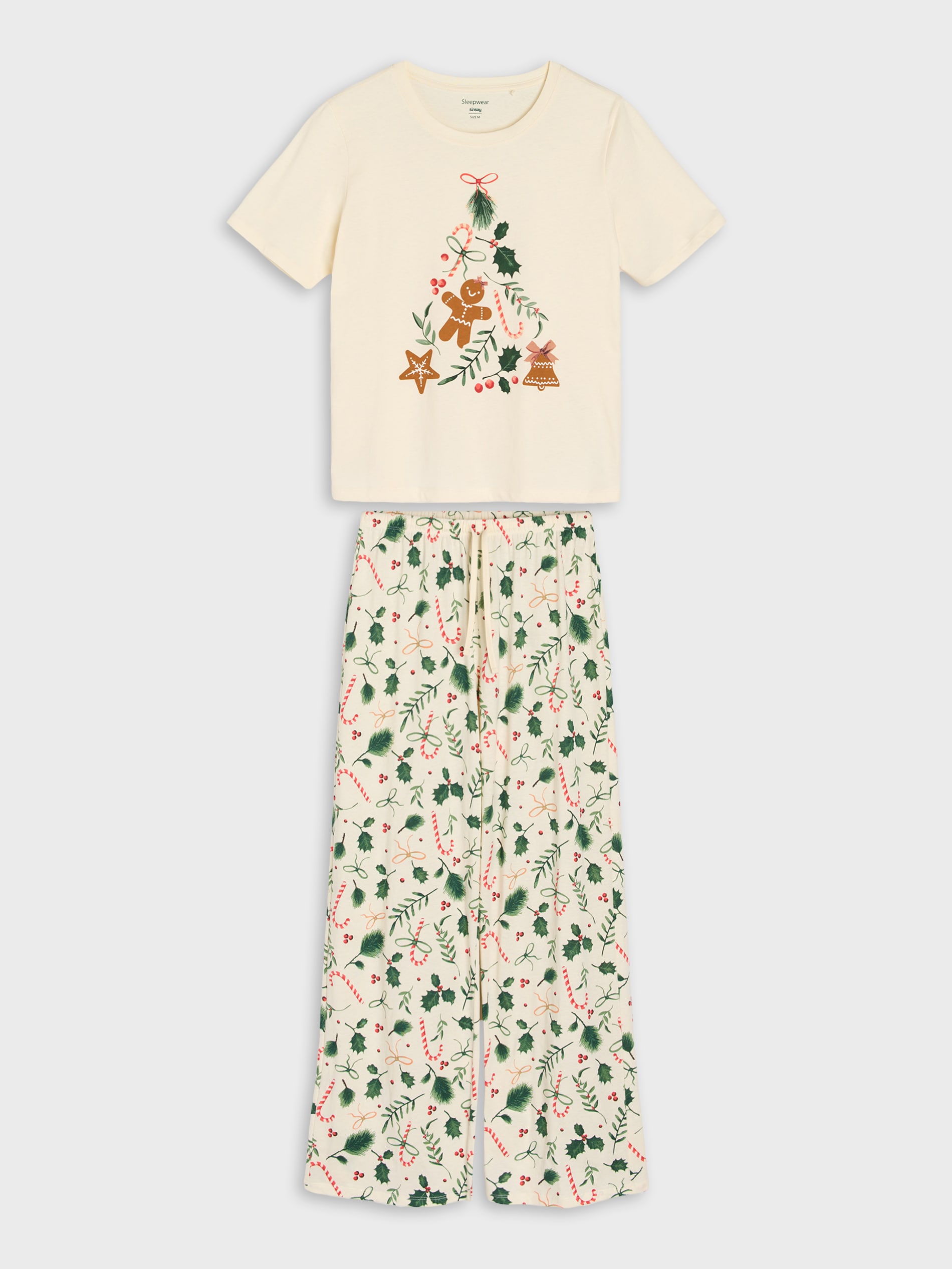 Sinsay - Πυτζάμα δύο τεμαχίων από βαμβάκι με τύπωμα - κρεμ φωτογραφία
