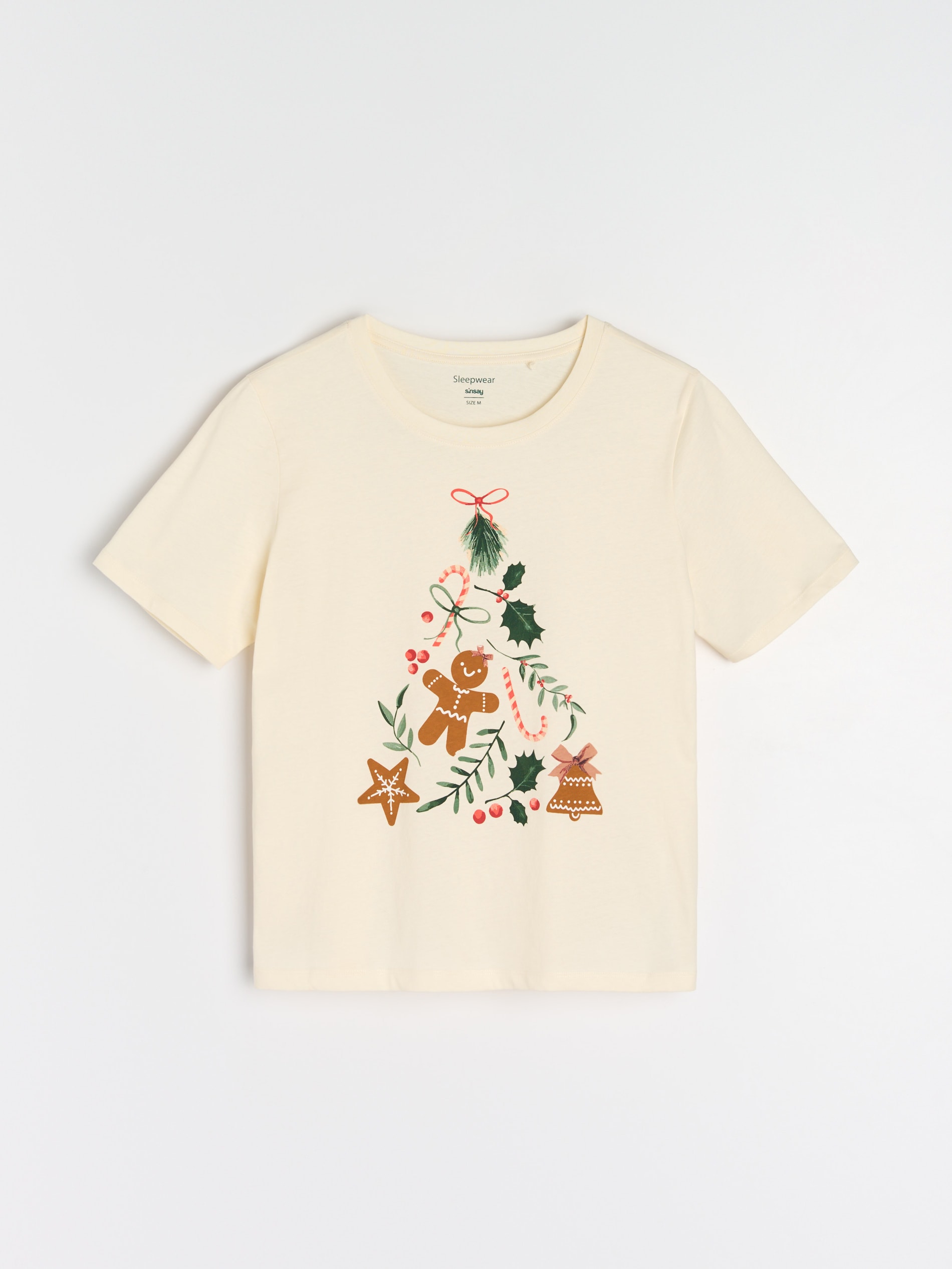 Sinsay - Πυτζάμα δύο τεμαχίων από βαμβάκι με τύπωμα - κρεμ φωτογραφία