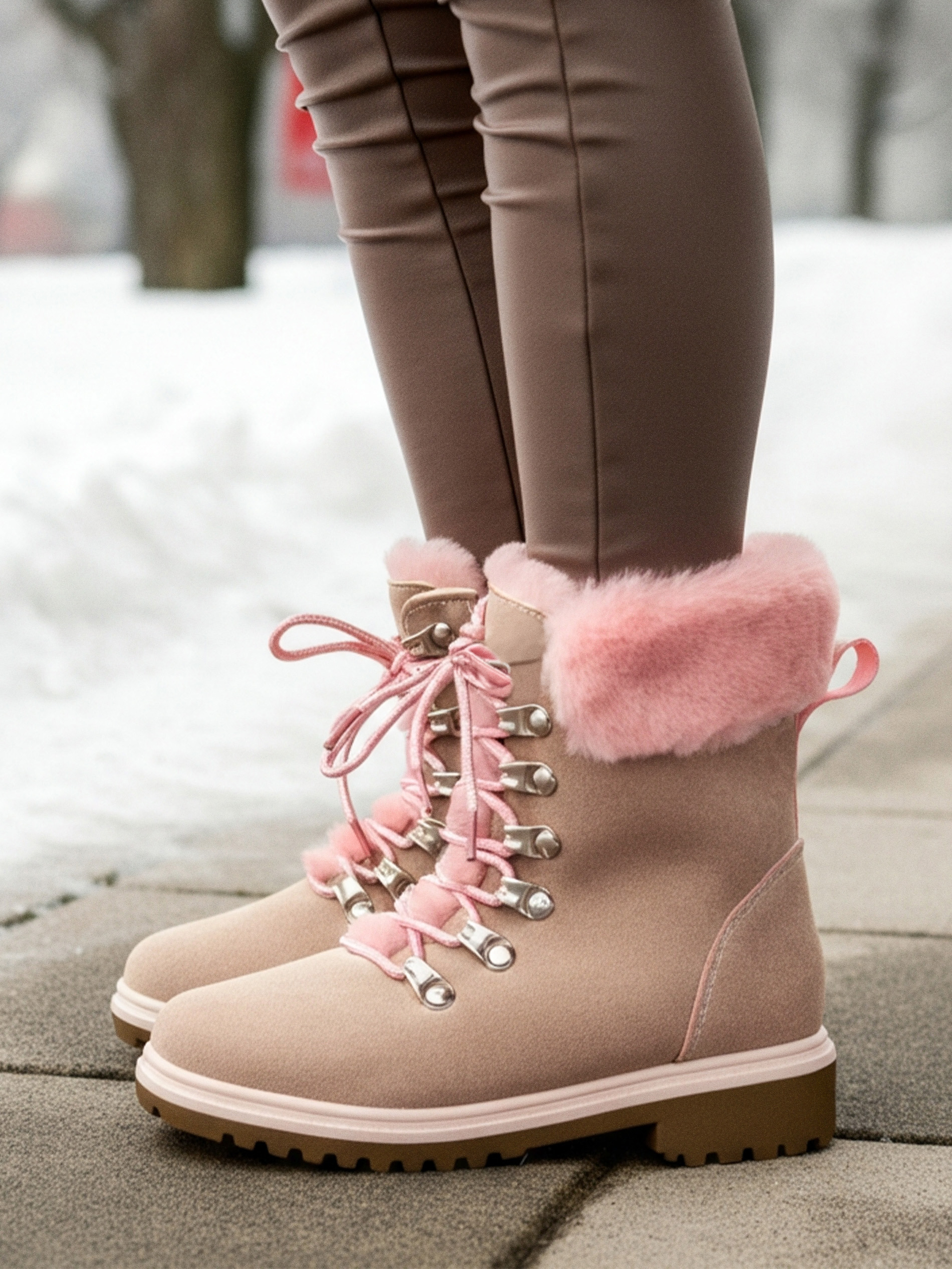 Sinsay - Trapery z futerkiem i brokatowym wykończeniem - różowy