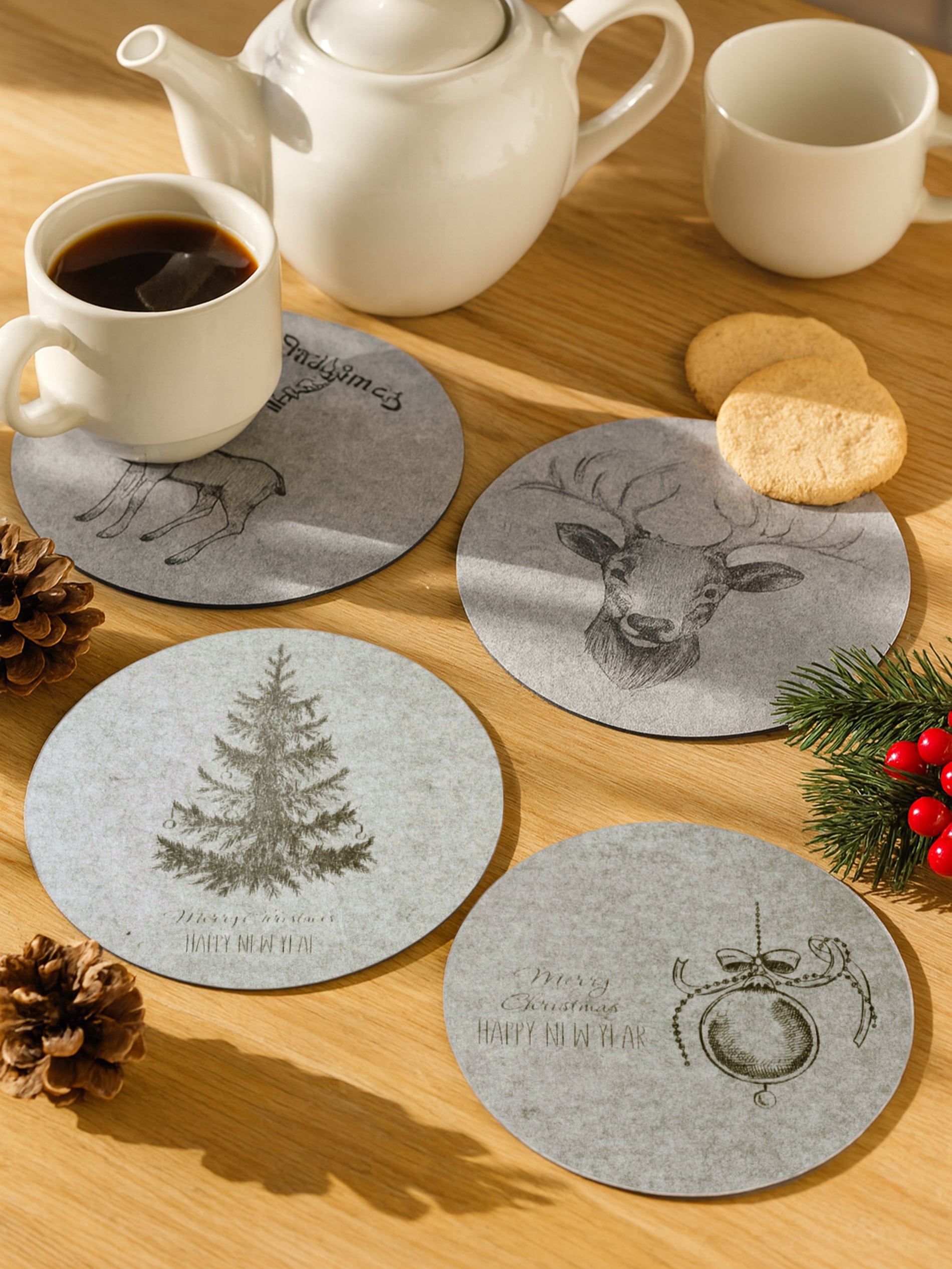 Sinsay - Σουπλά τραπεζιού με χριστουγεννιάτικο μοτίβο 4 pack - ανοιχτό γκρι φωτογραφία