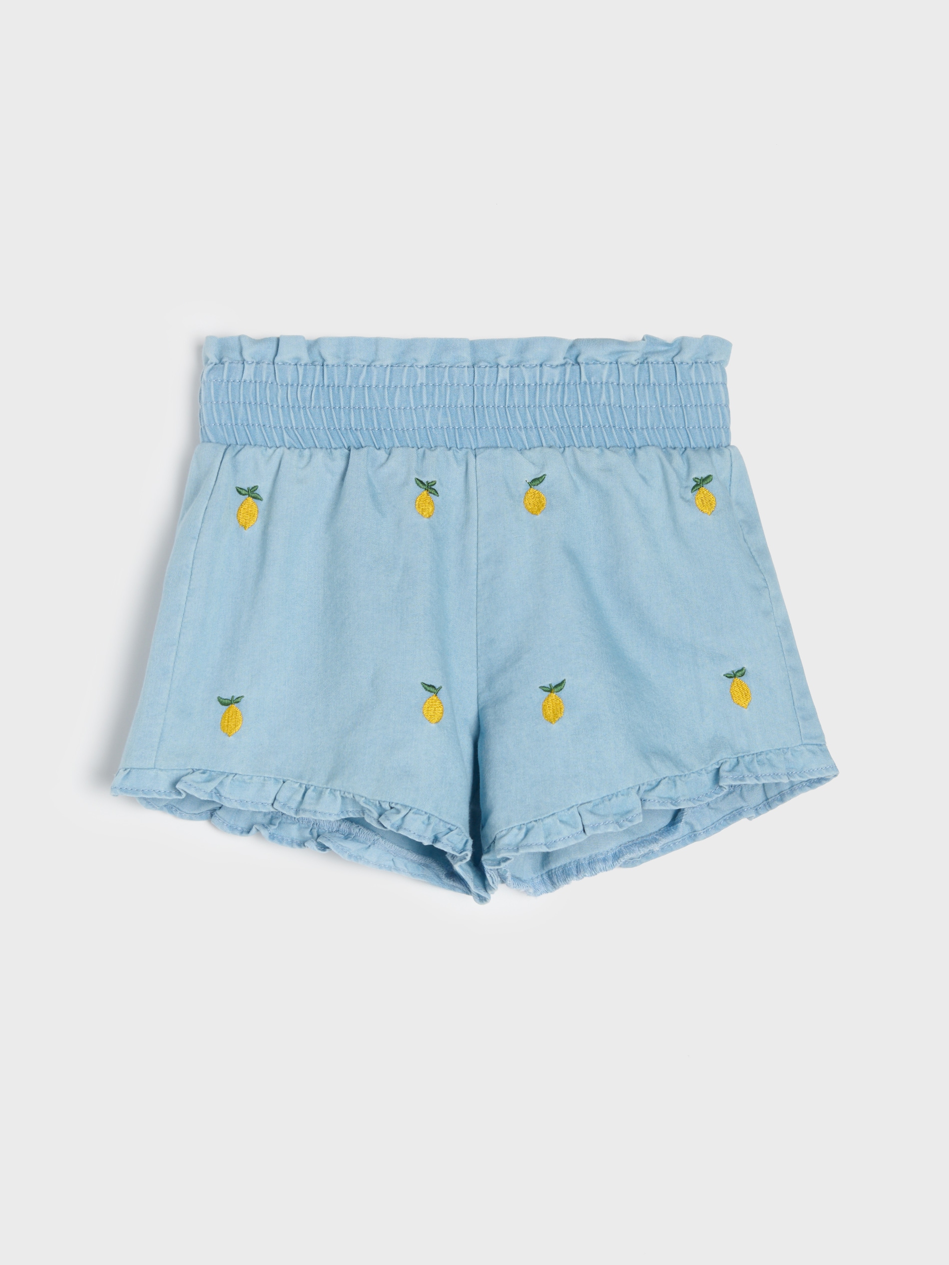 Sinsay - Szorty jeansowe z haftem w kształcie cytryn - niebieski