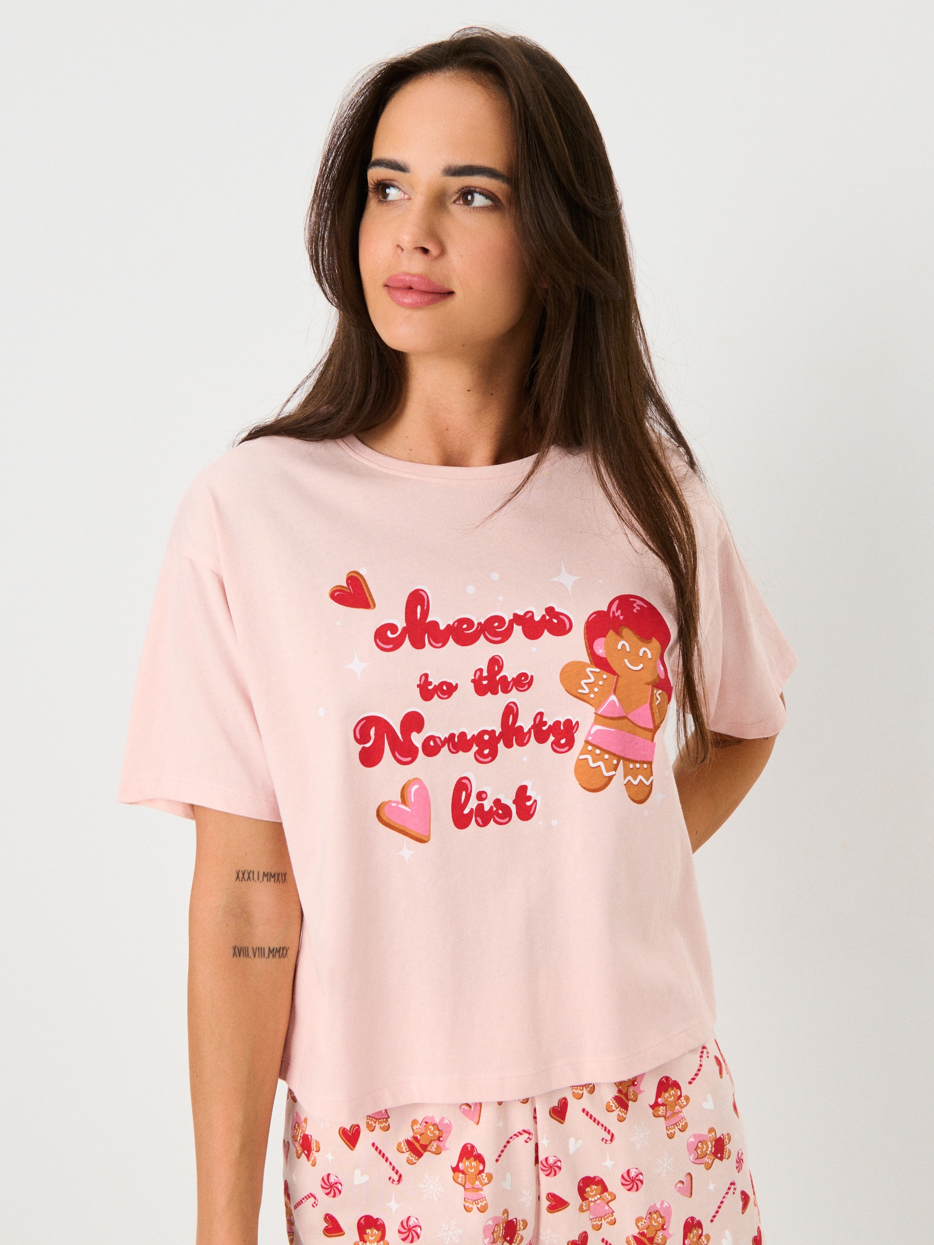 Sinsay - Πυτζάμα δύο τεμαχίων από βαμβάκι με τύπωμα - ροζ παστελ φωτογραφία