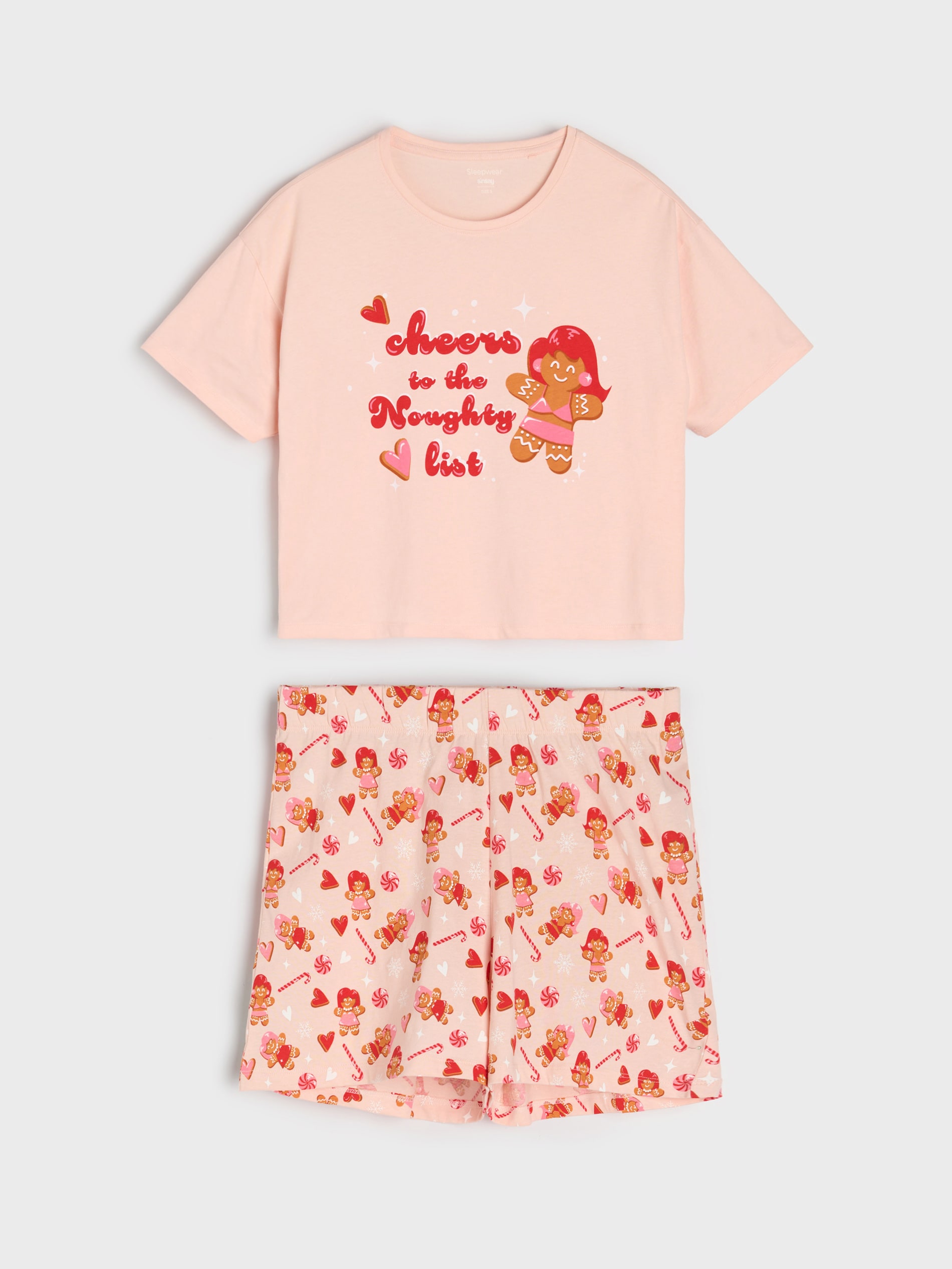 Sinsay - Πυτζάμα δύο τεμαχίων από βαμβάκι με τύπωμα - ροζ παστελ φωτογραφία