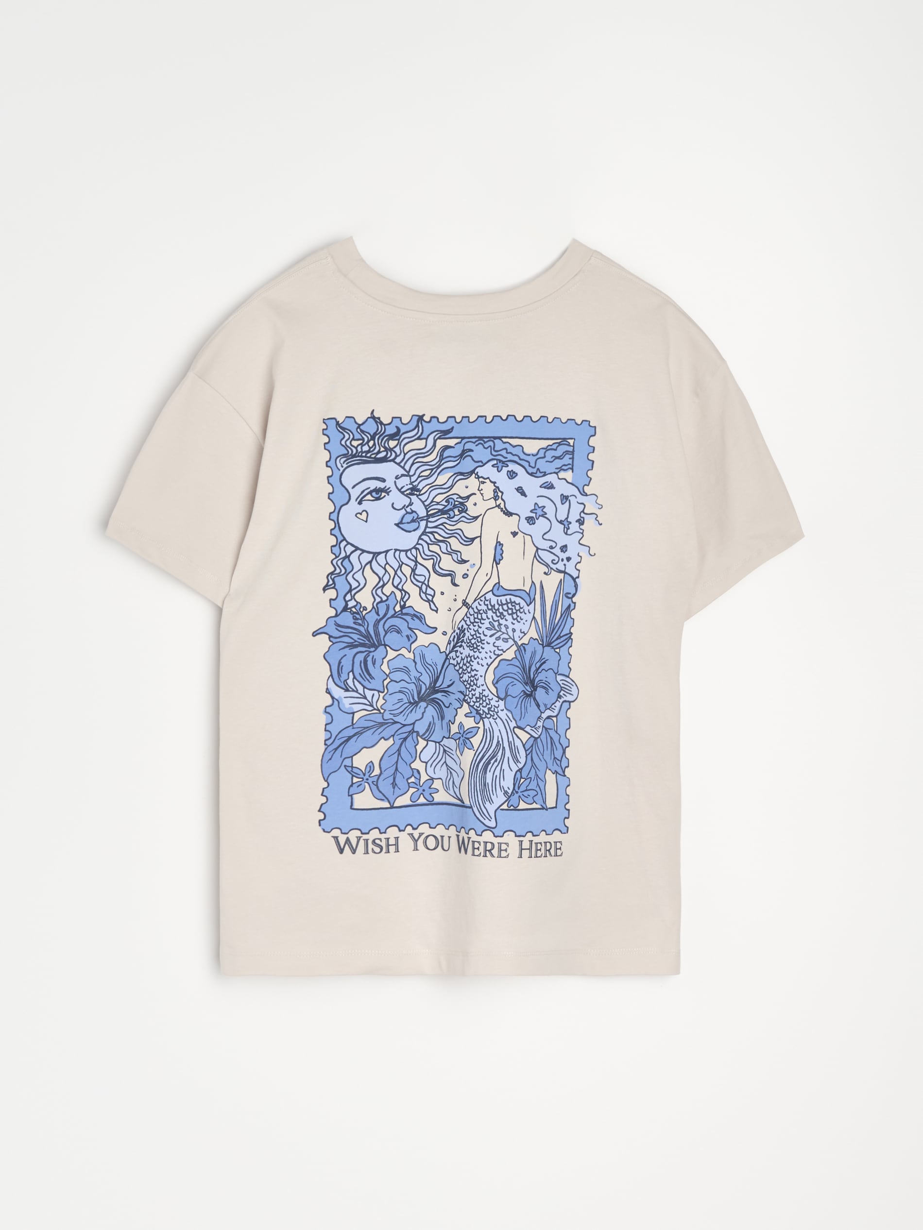 Sinsay - Bawełniana koszulka z nadrukiem na plecach - beżowy