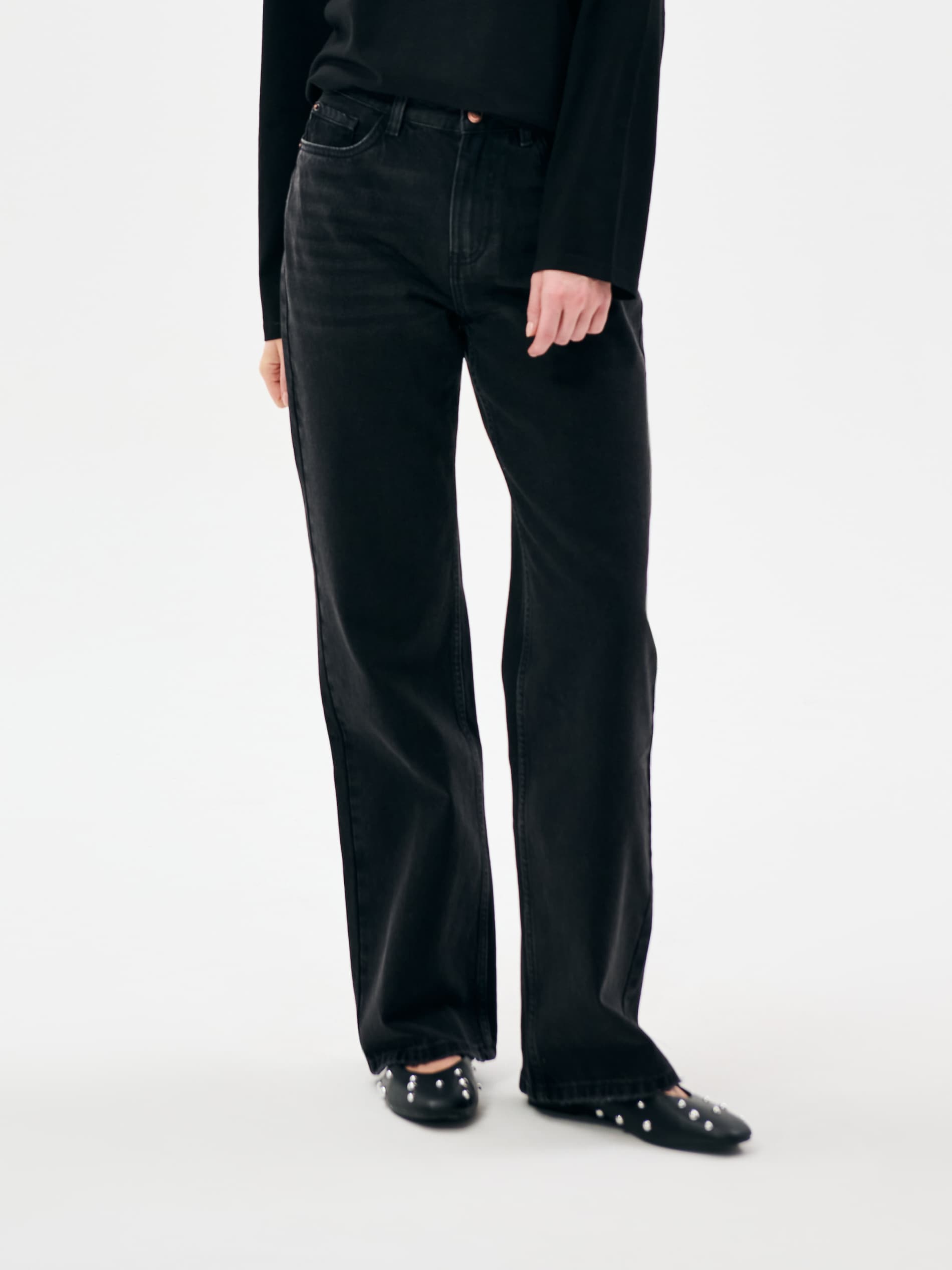 Sinsay - Jeansy wide leg high waist - czarny