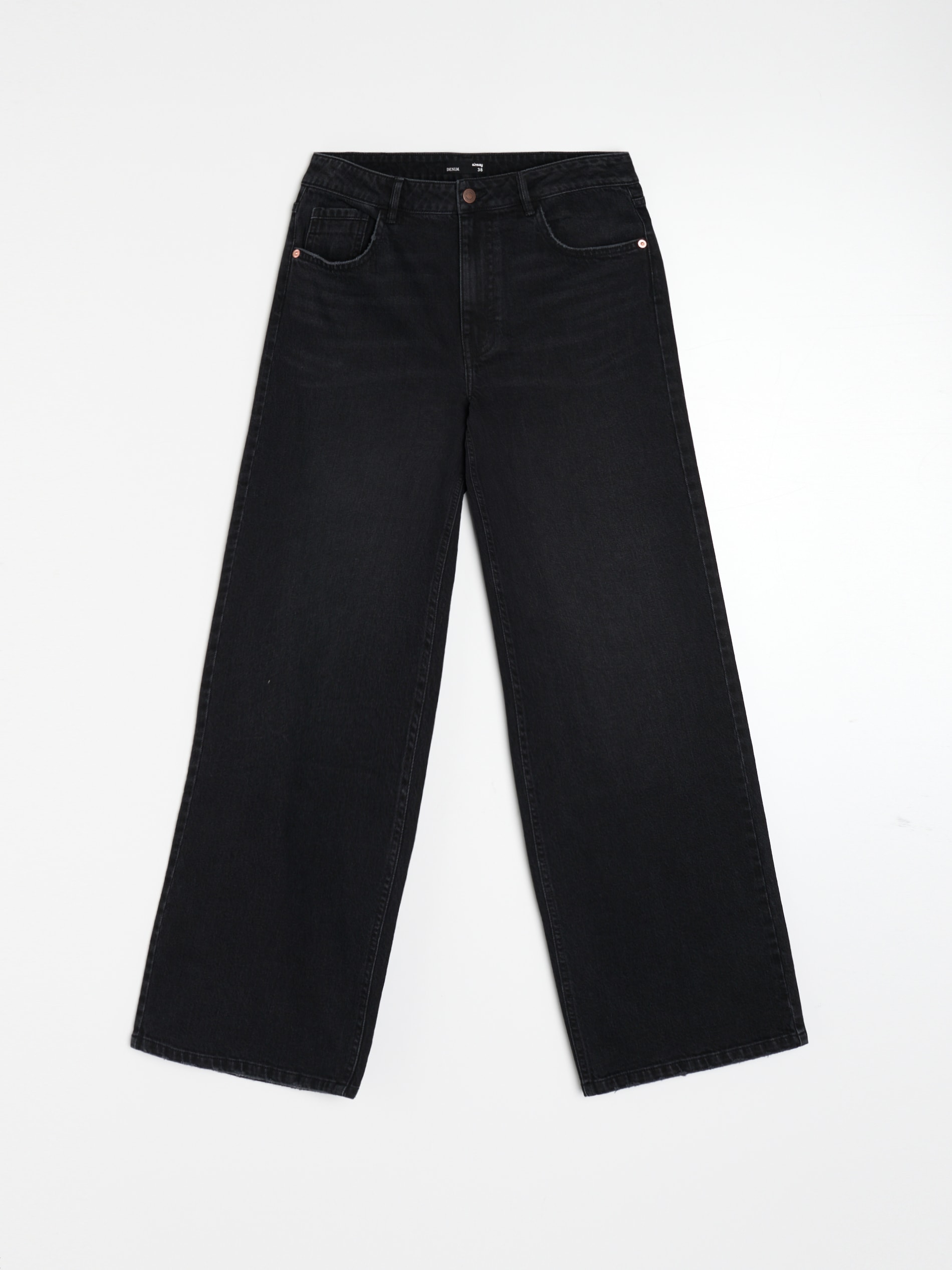 Sinsay - Jeansy wide leg z efektem sprania - czarny