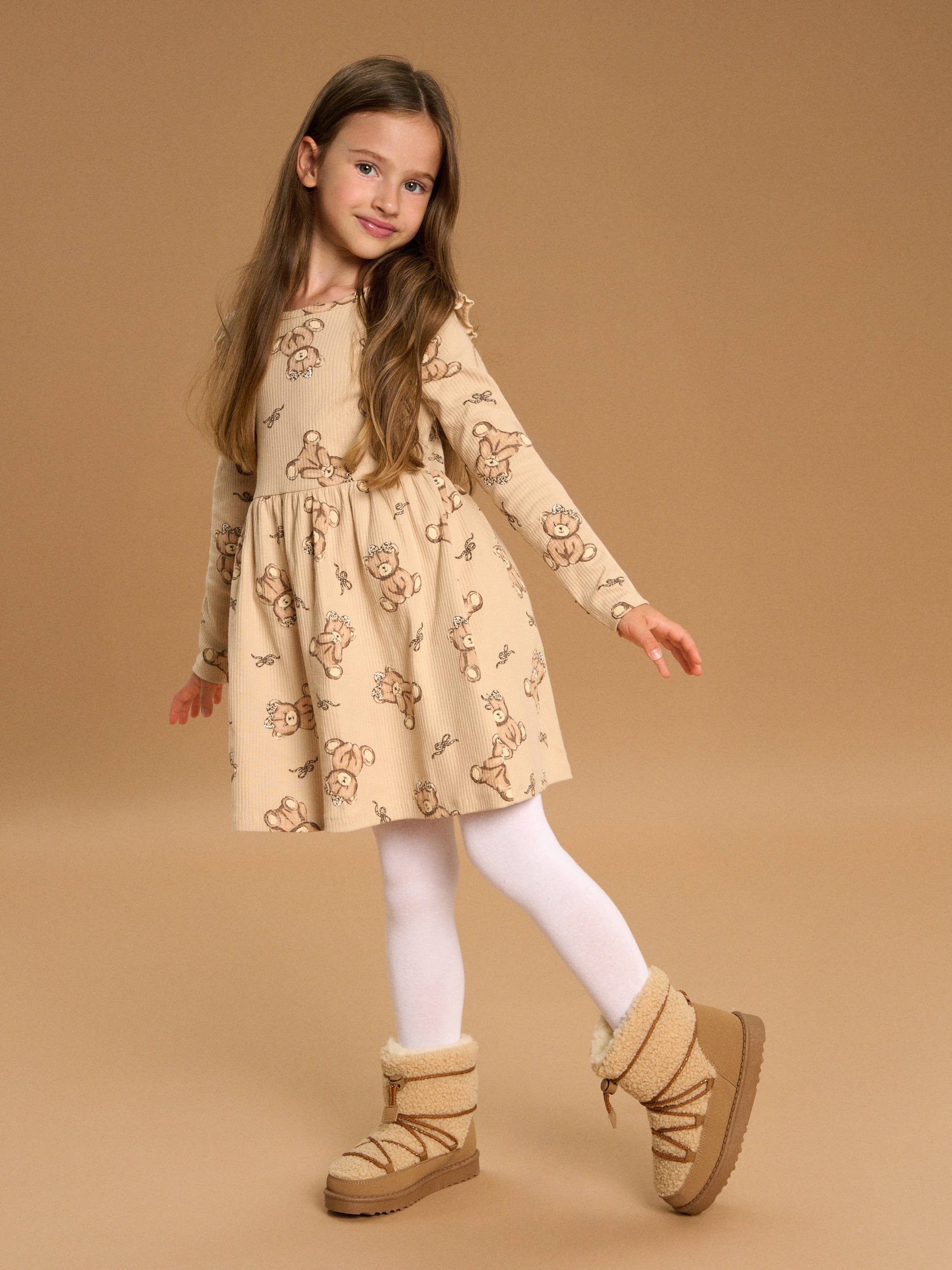 Sinsay - Sukienka babydoll ze wzorkiem - beżowy